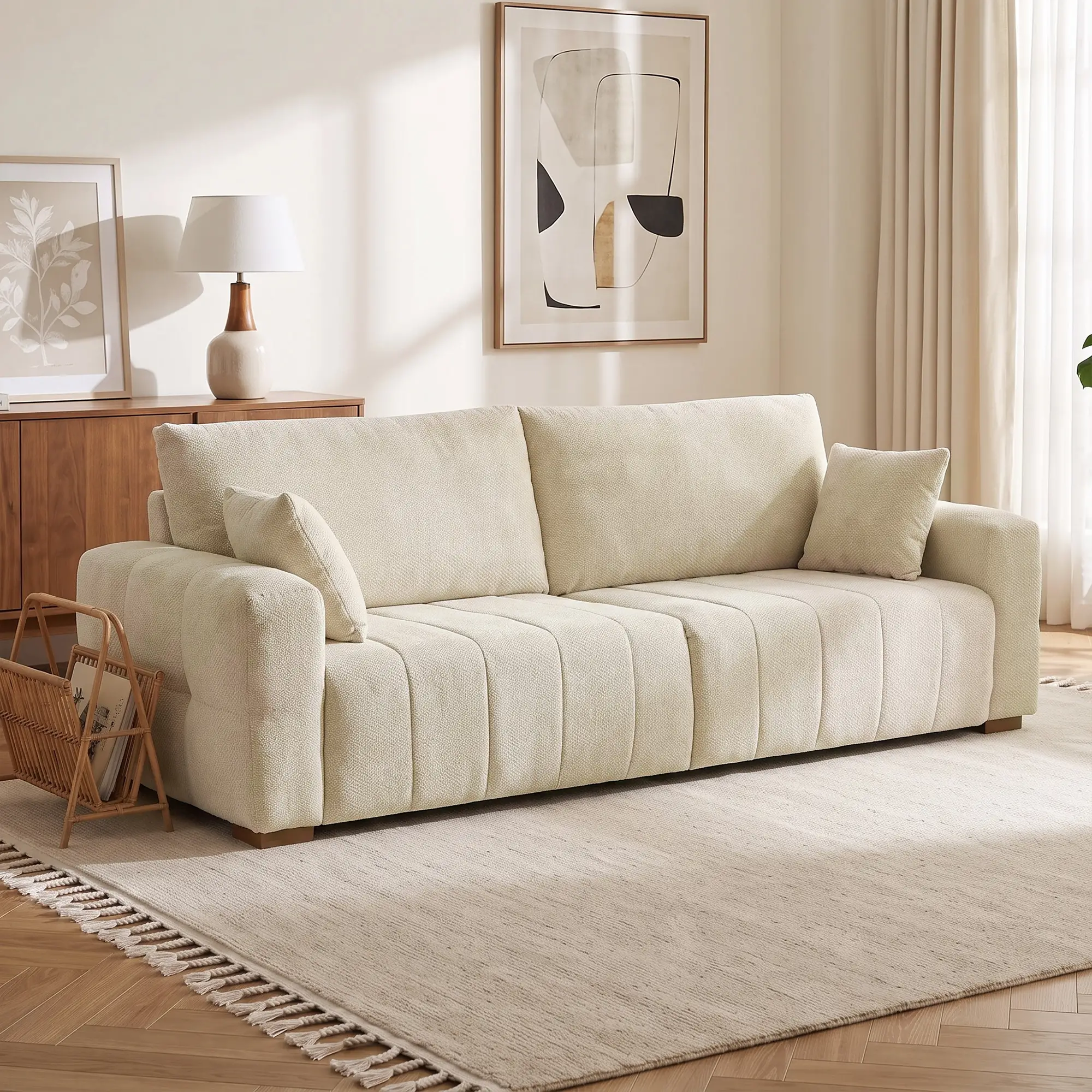 3 Seater Velvet Sofa 220 x 86 x 84cm - Cream White - 14