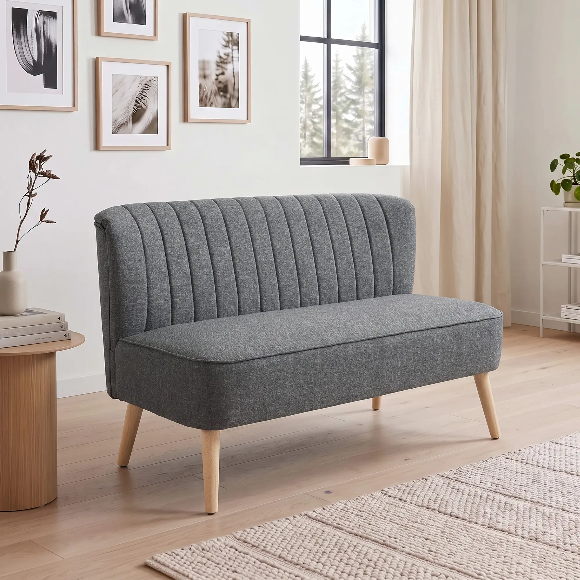 2 Seater Linen Sofa 117 x 56.5 x 77cm, Dark Grey - Dark Grey - 2