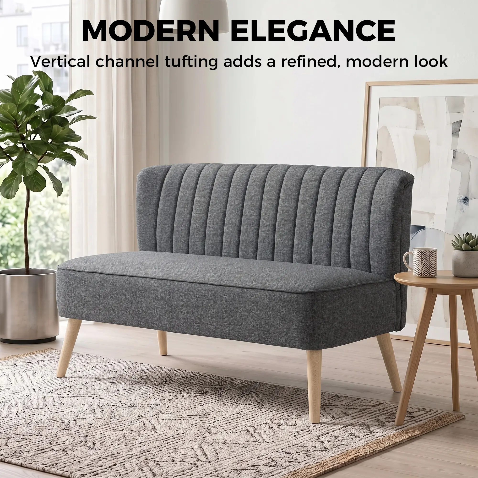 2 Seater Linen Sofa 117 x 56.5 x 77cm, Dark Grey - Dark Grey - 4