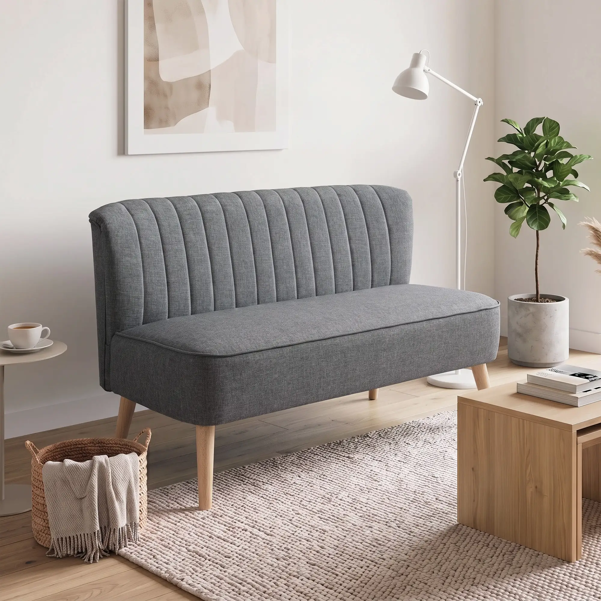2 Seater Linen Sofa 117 x 56.5 x 77cm, Dark Grey - Dark Grey - 8