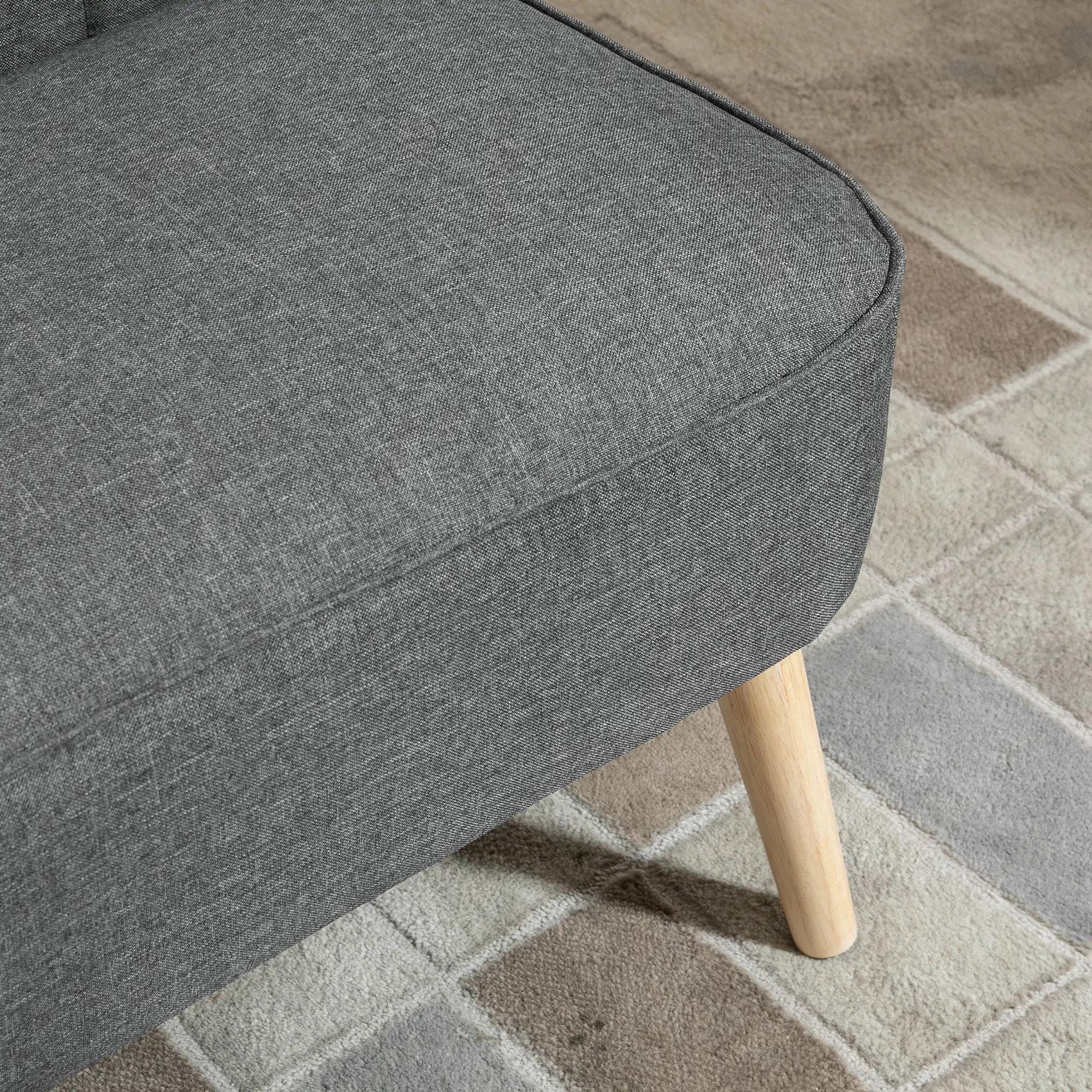 2 Seater Linen Sofa 117 x 56.5 x 77cm, Dark Grey - Dark Grey - 13