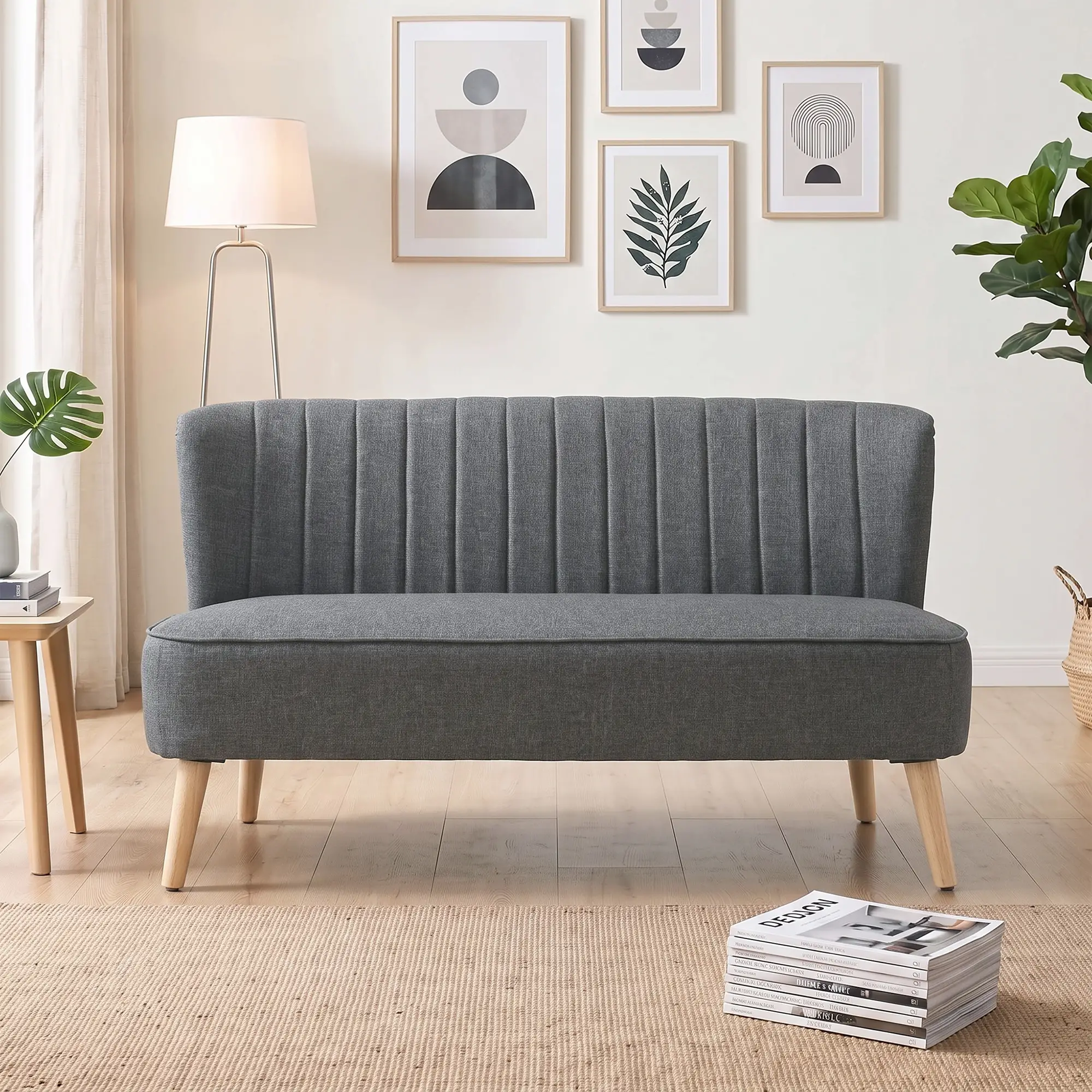 2 Seater Linen Sofa 117 x 56.5 x 77cm, Dark Grey - Dark Grey - 14