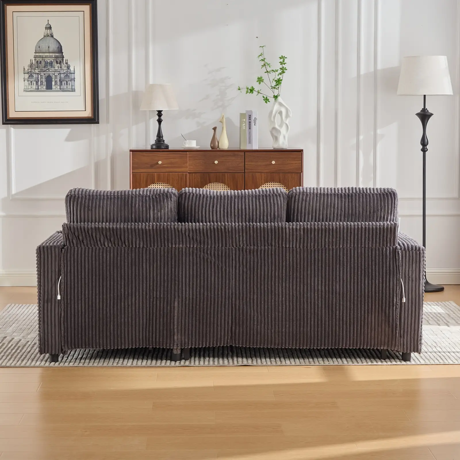 Corduroy Sofa Bed 196 x 82 x 85cm, Dark Grey - Dark Grey - 12