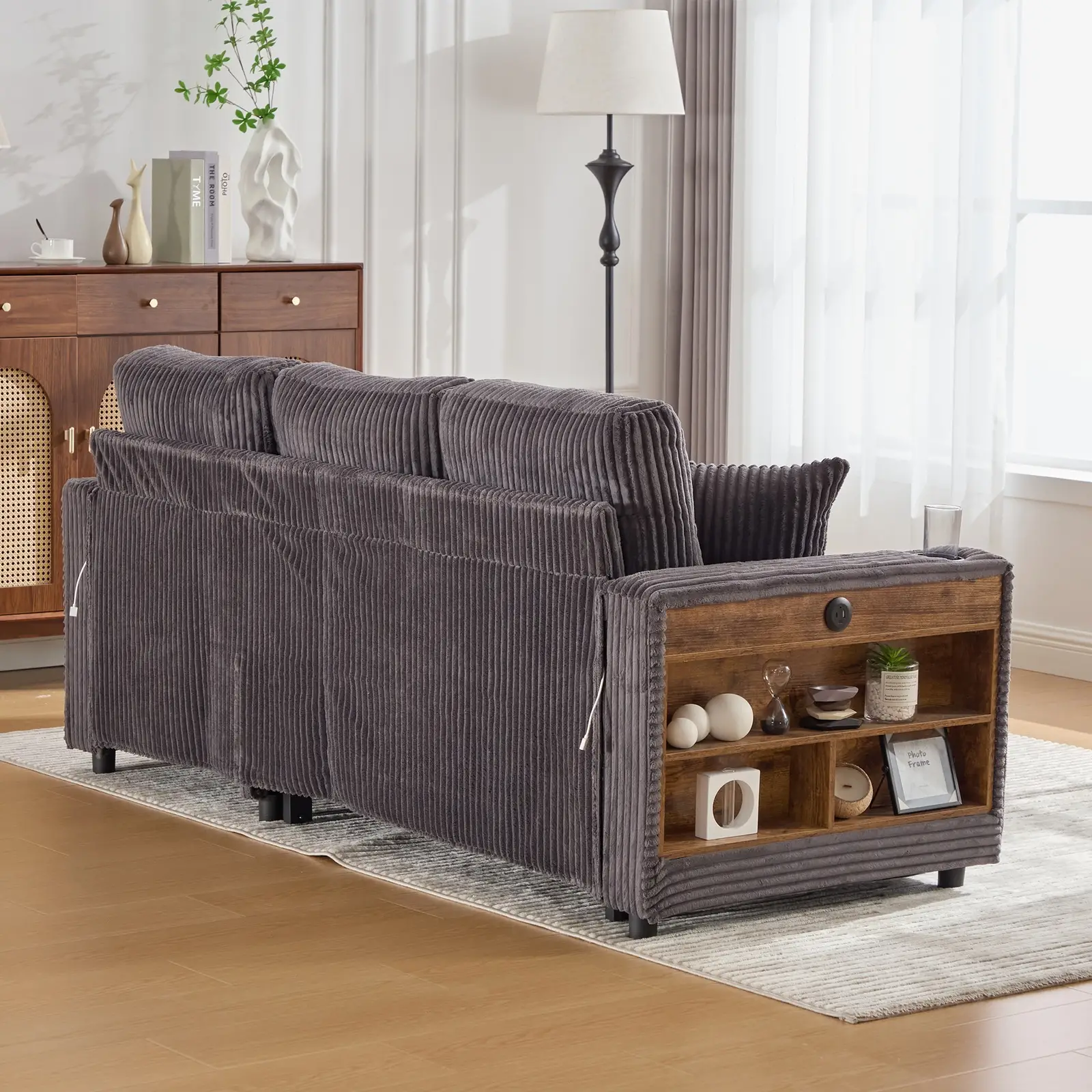 Corduroy Sofa Bed 196 x 82 x 85cm, Dark Grey - Dark Grey - 13