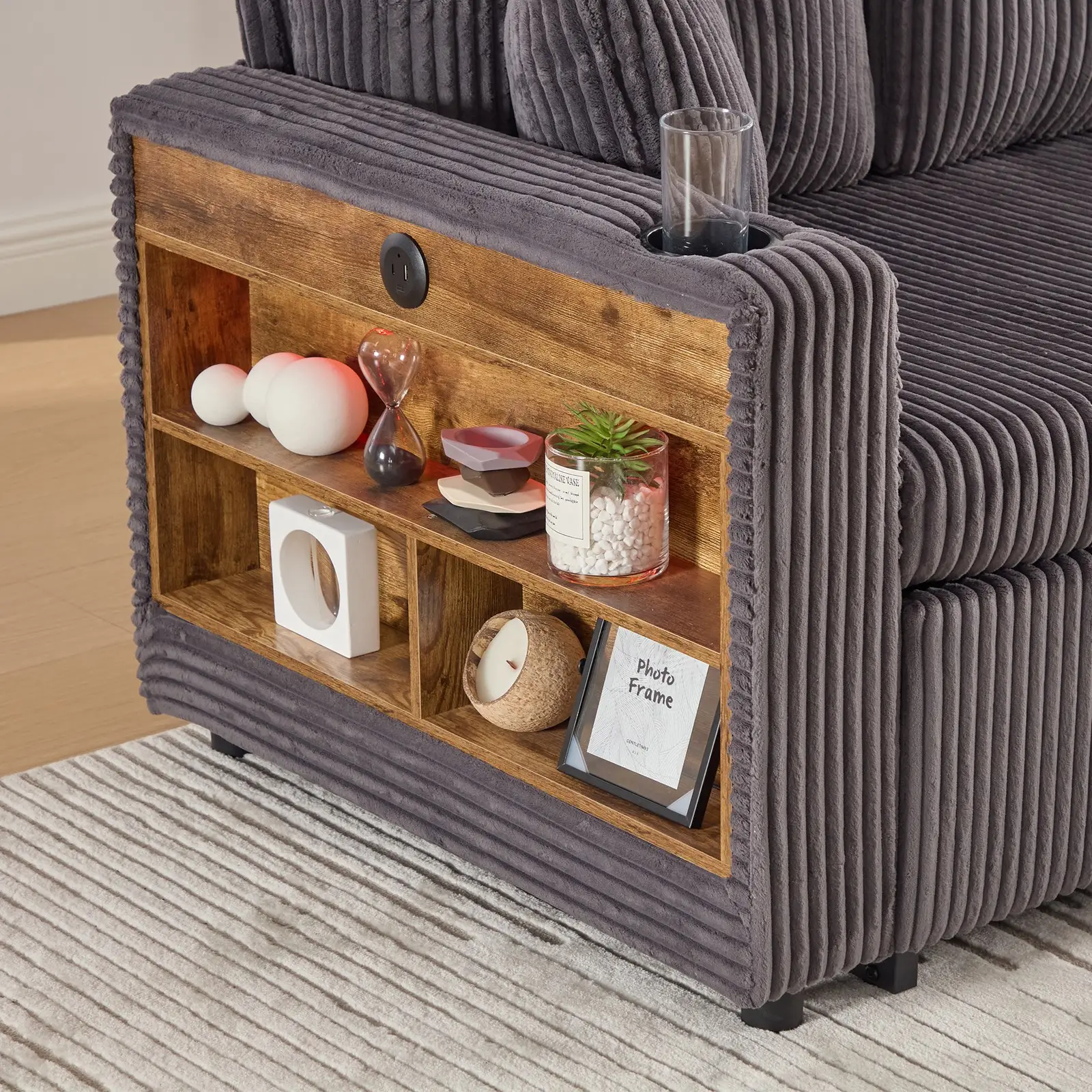 Corduroy Sofa Bed 196 x 82 x 85cm, Dark Grey - Dark Grey - 15