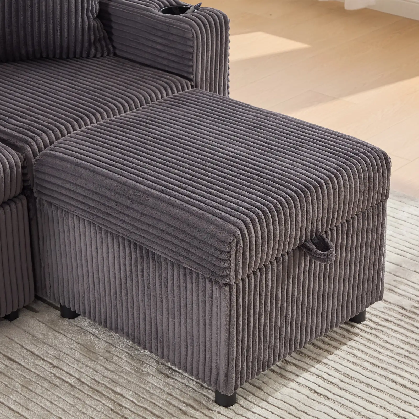 Corduroy Sofa Bed 196 x 82 x 85cm, Dark Grey - Dark Grey - 16