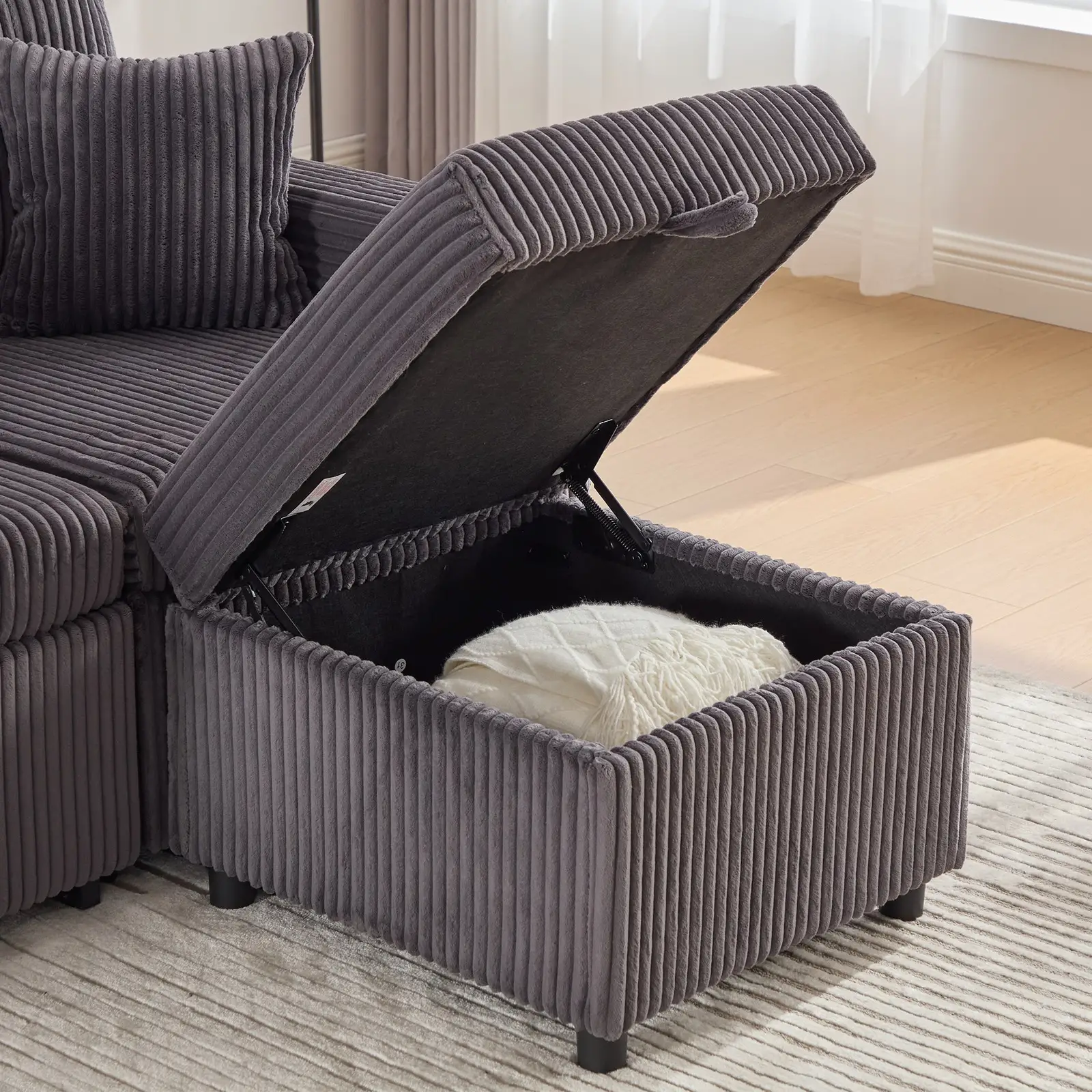 Corduroy Sofa Bed 196 x 82 x 85cm, Dark Grey - Dark Grey - 17