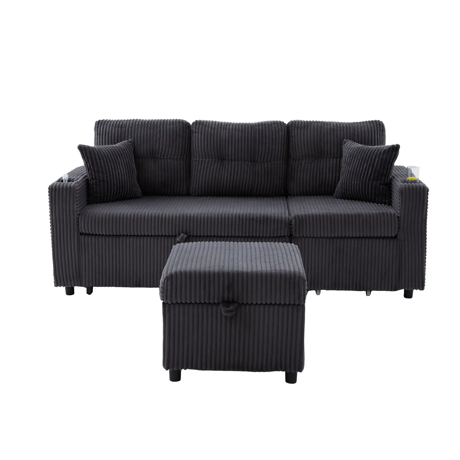 Corduroy Sofa Bed 196 x 82 x 85cm, Dark Grey - Dark Grey - 18