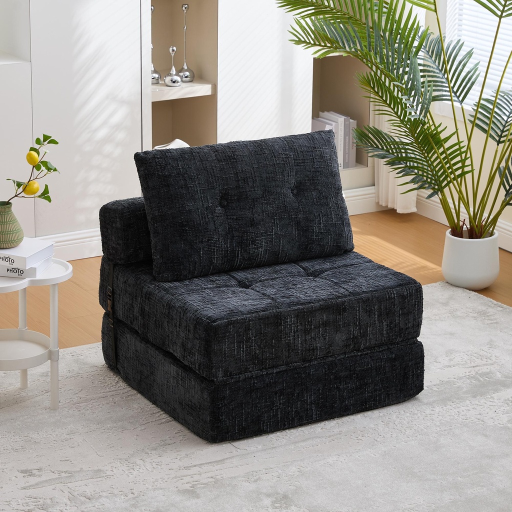 Chenille Sofa Bed 180 x 79 x 57cm - Black - 1