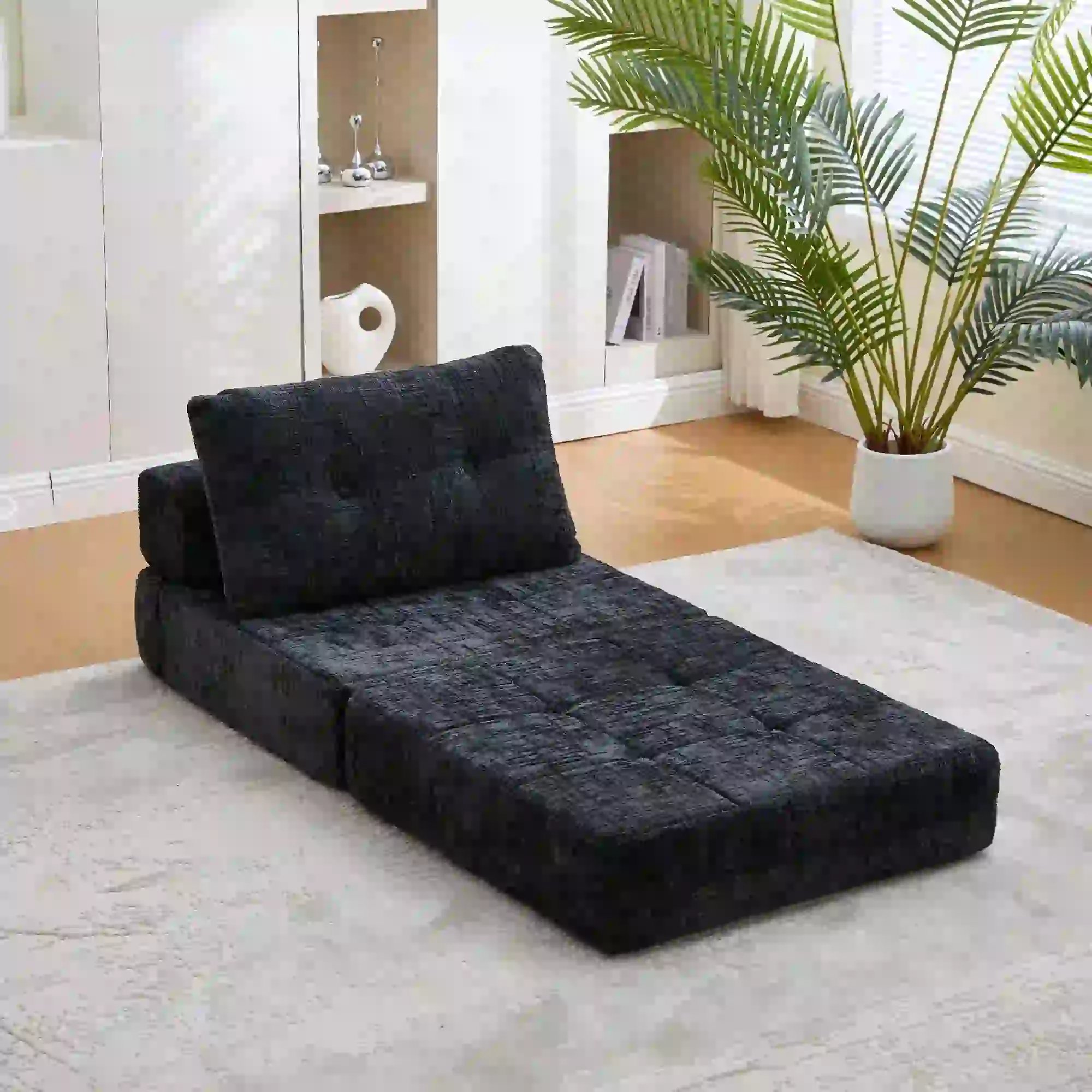 Chenille Sofa Bed 180 x 79 x 57cm - Black - 9