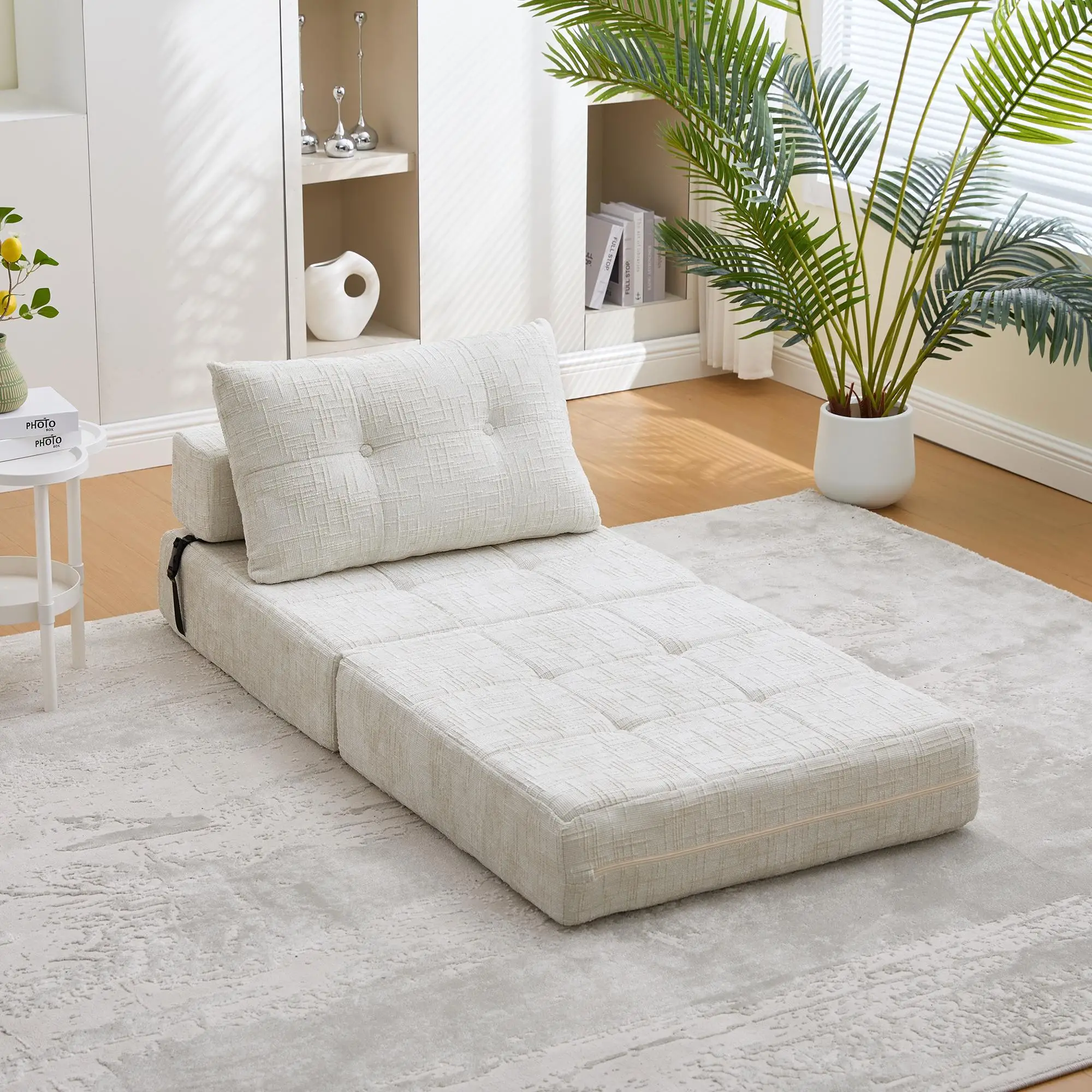 Chenille Sofa Bed 180 x 79 x 57cm - Beige - 9