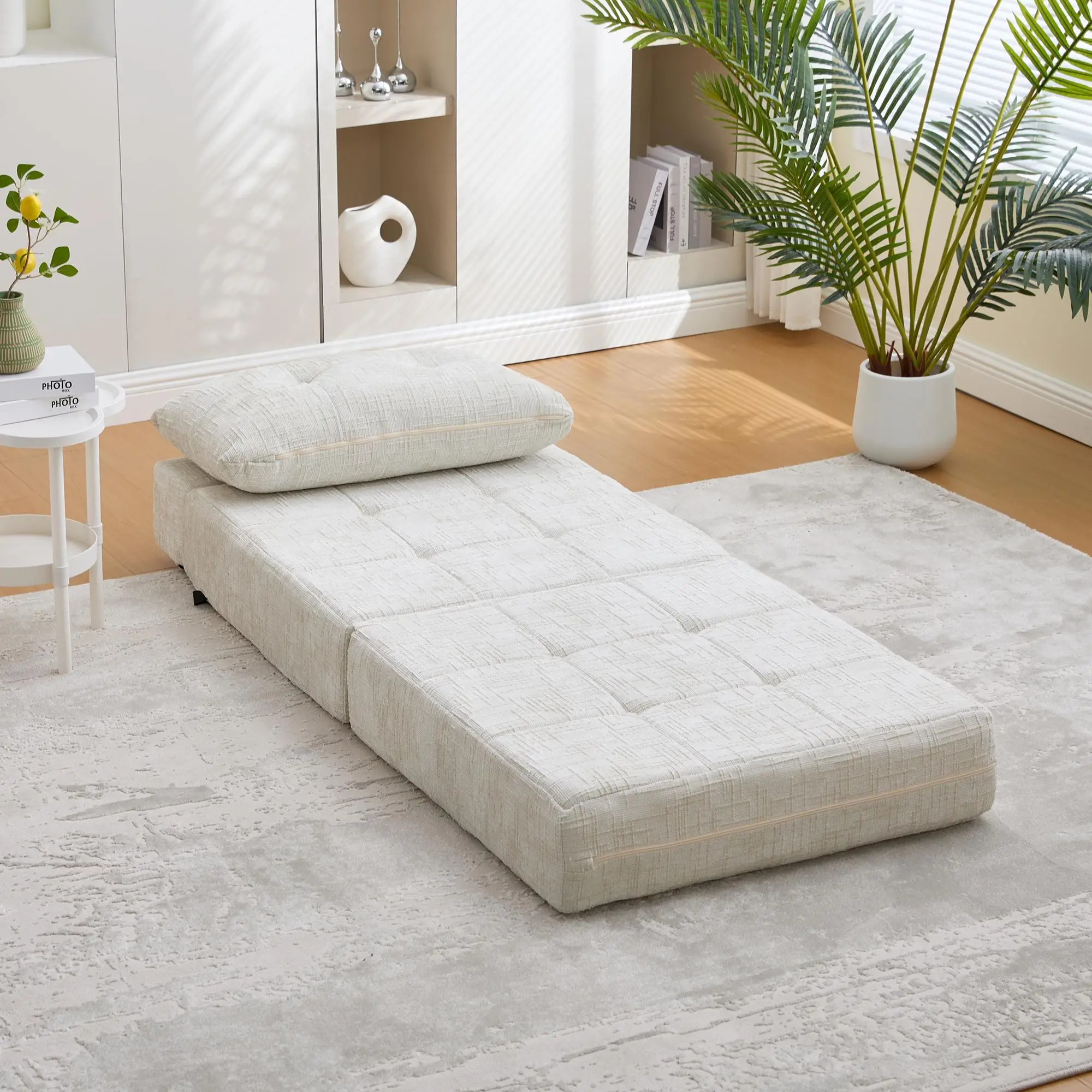 Chenille Sofa Bed 180 x 79 x 57cm - Beige - 10