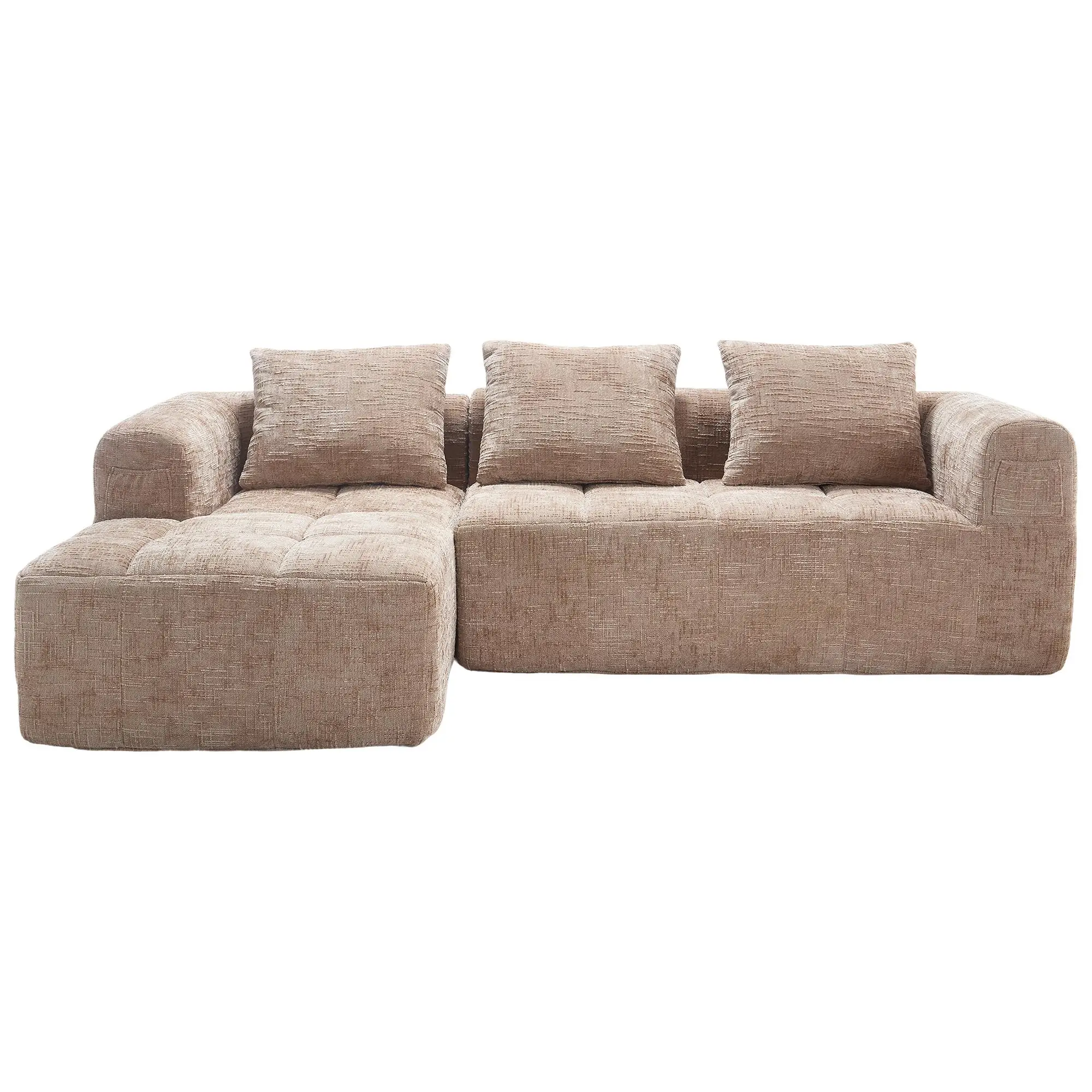 Corner Chenille Sofa Bed 250 x 158 x 60cm - Khaki - 2