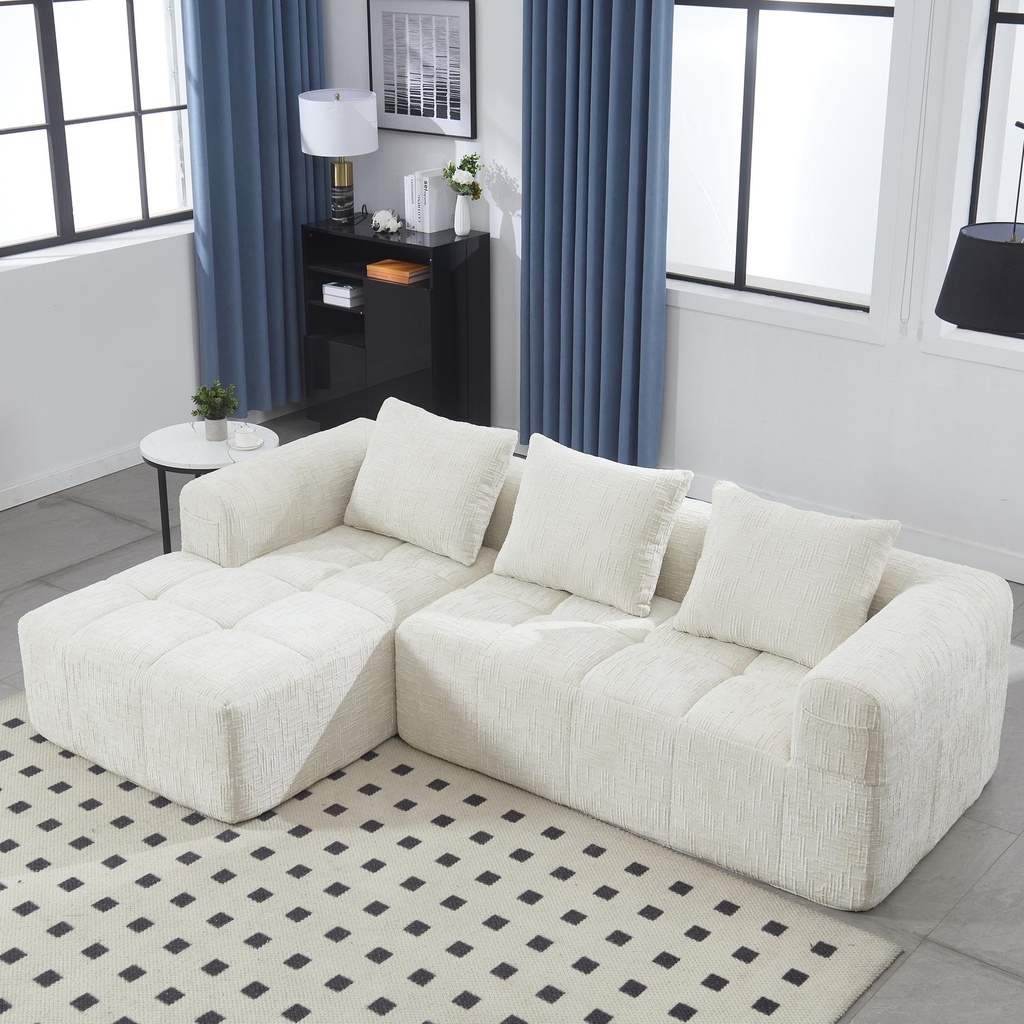 Corner Chenille Sofa Bed 250 x 158 x 60cm - Beige - 1