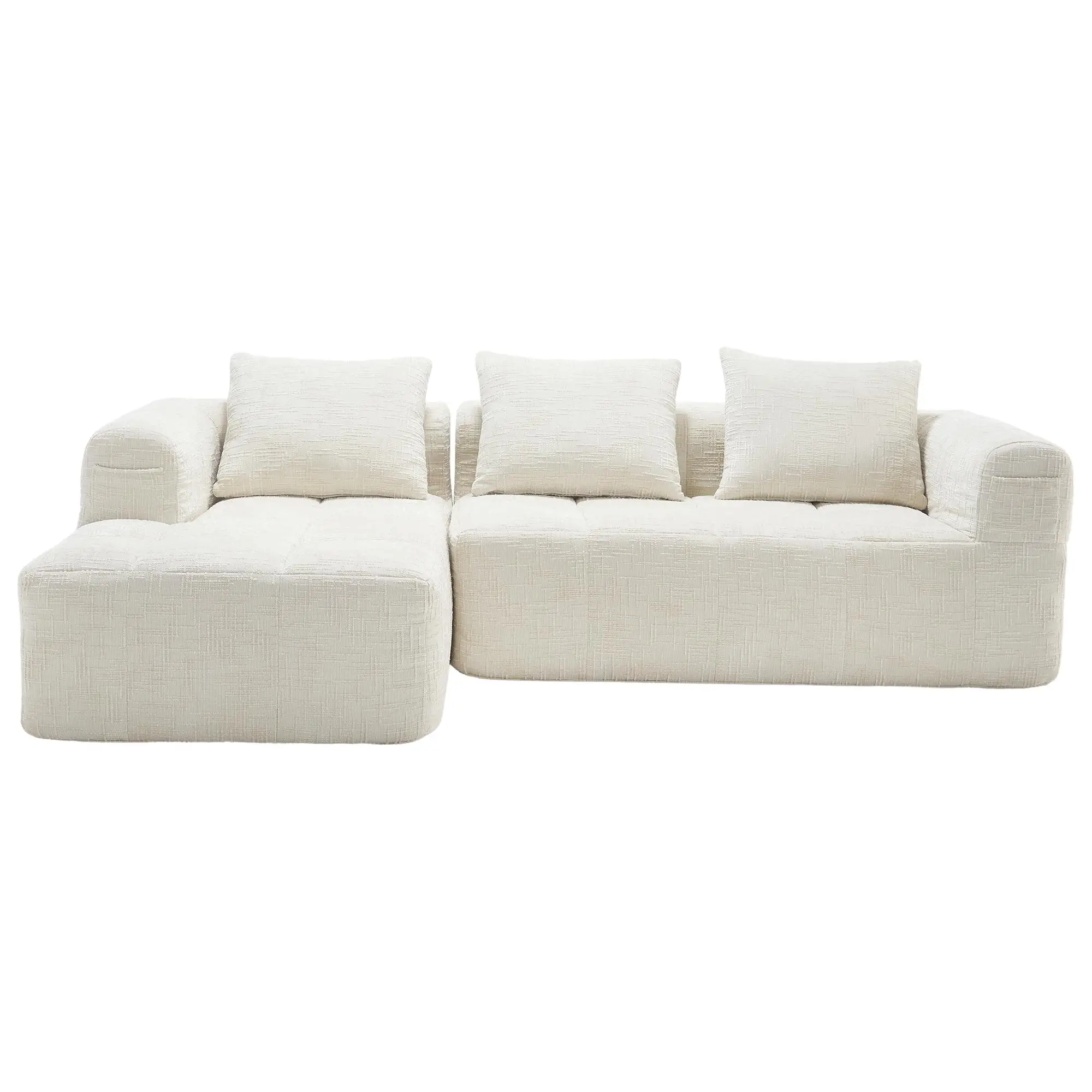 Corner Chenille Sofa Bed 250 x 158 x 60cm - Beige - 2