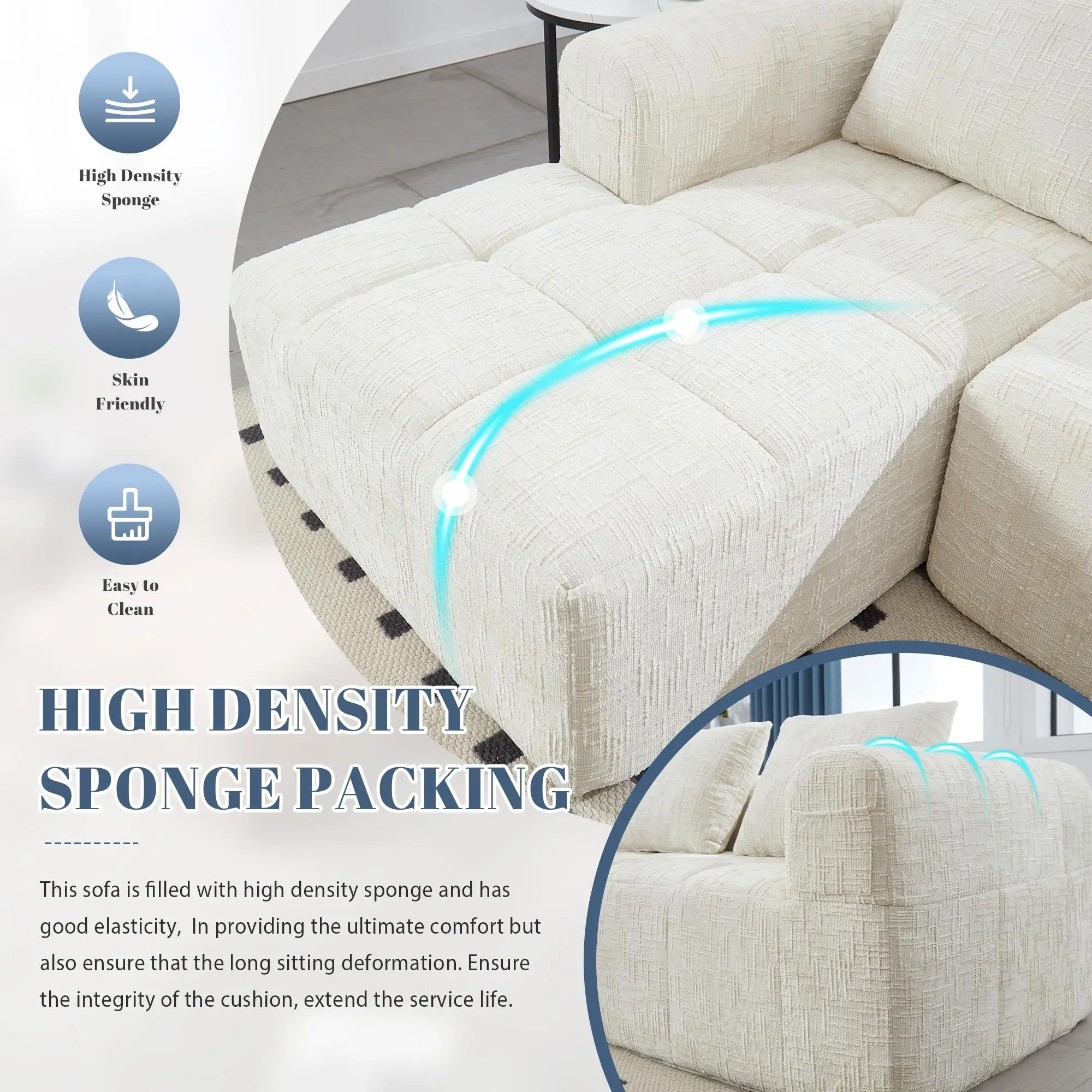 Corner Chenille Sofa Bed 250 x 158 x 60cm - Beige - 6