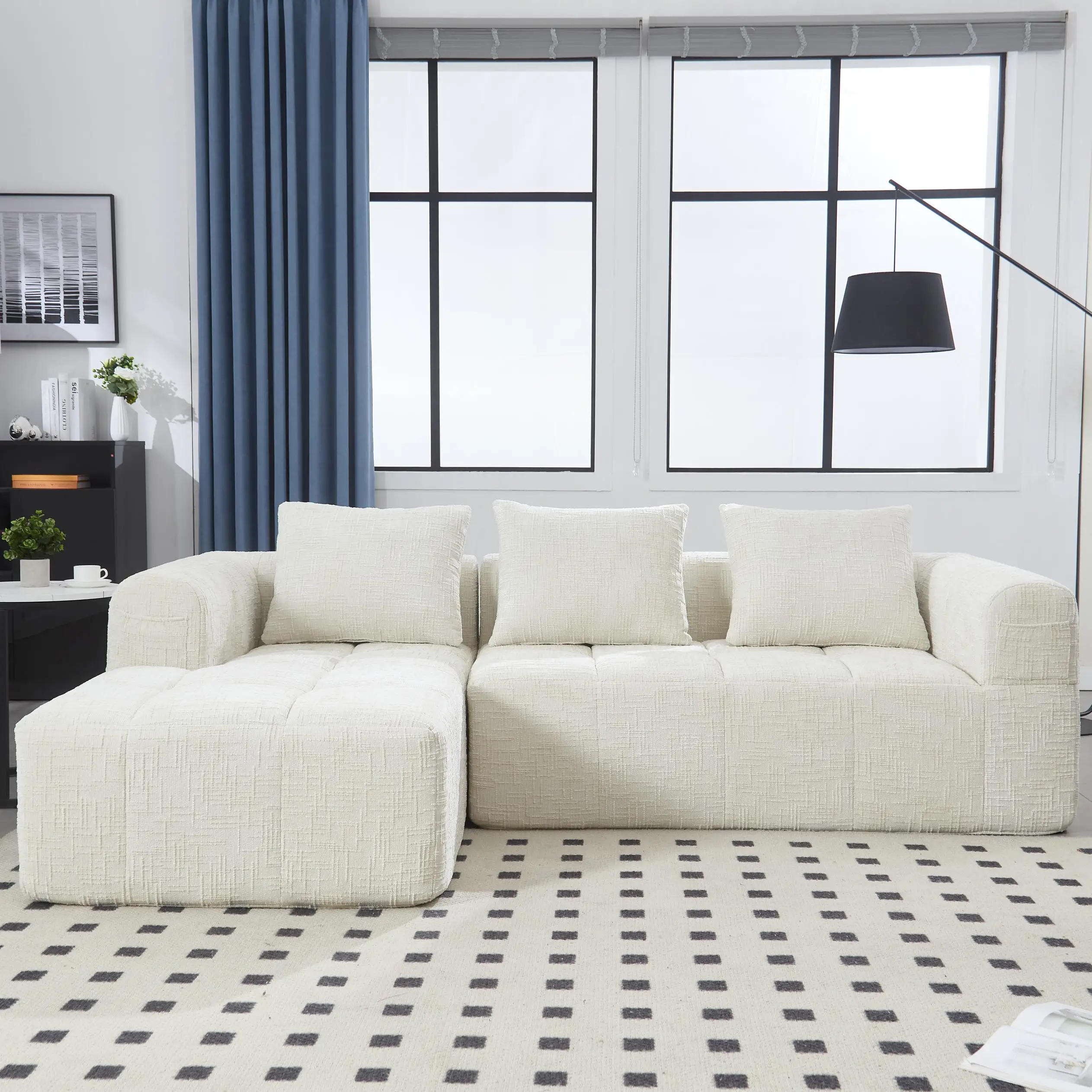 Corner Chenille Sofa Bed 250 x 158 x 60cm - Beige - 8