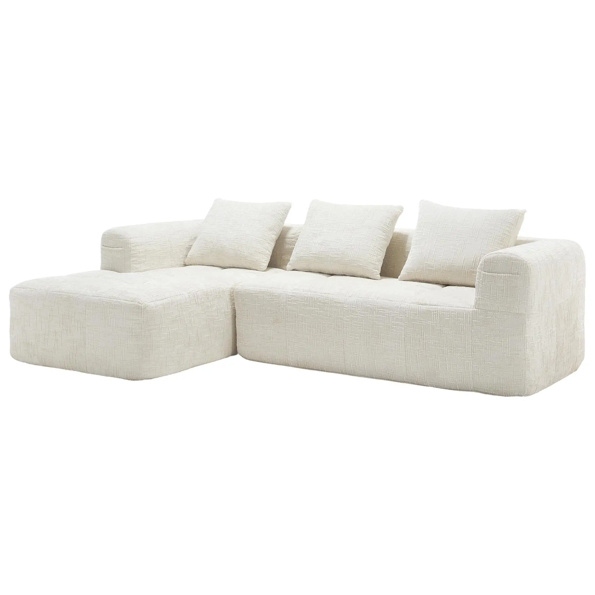 Corner Chenille Sofa Bed 250 x 158 x 60cm - Beige - 13