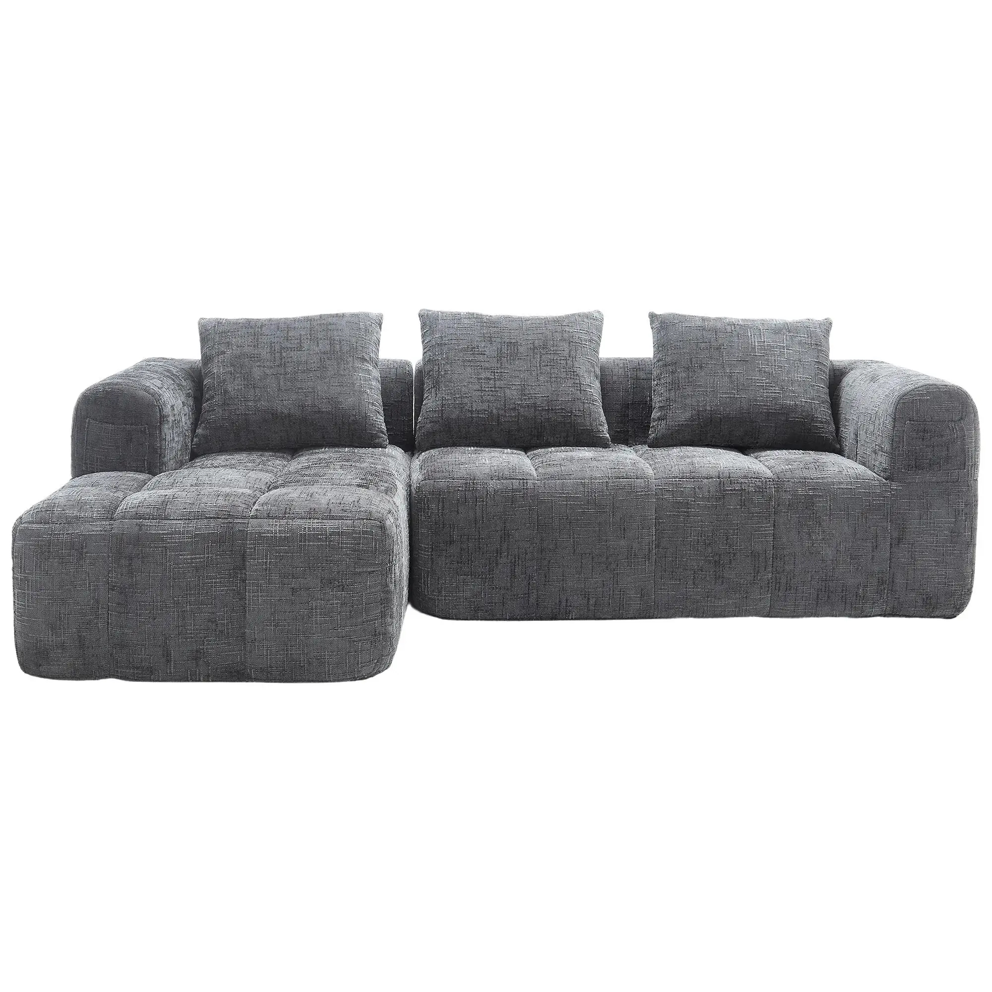 Corner Chenille Sofa Bed 250 x 158 x 60cm - Grey - 2