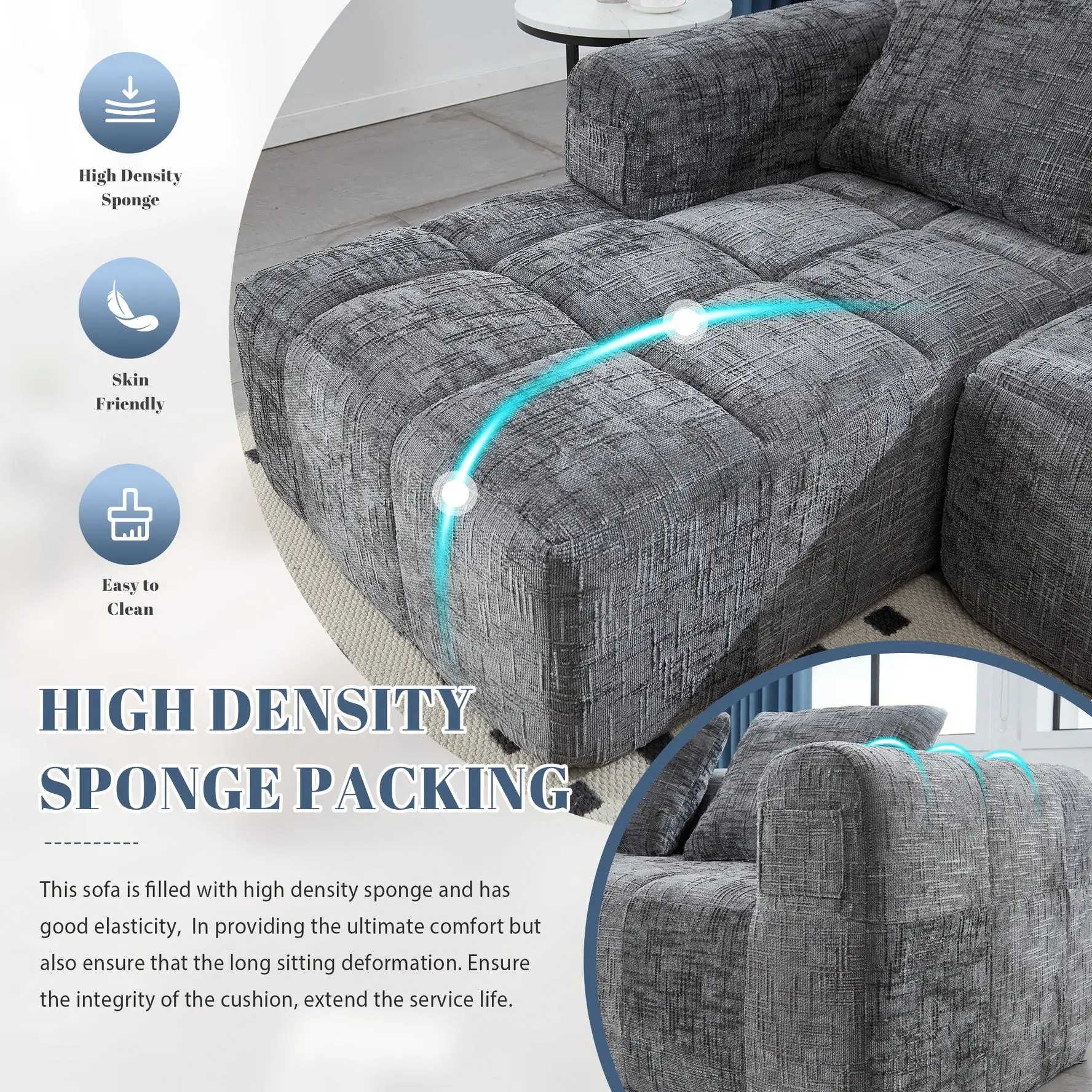 Corner Chenille Sofa Bed 250 x 158 x 60cm - Grey - 6