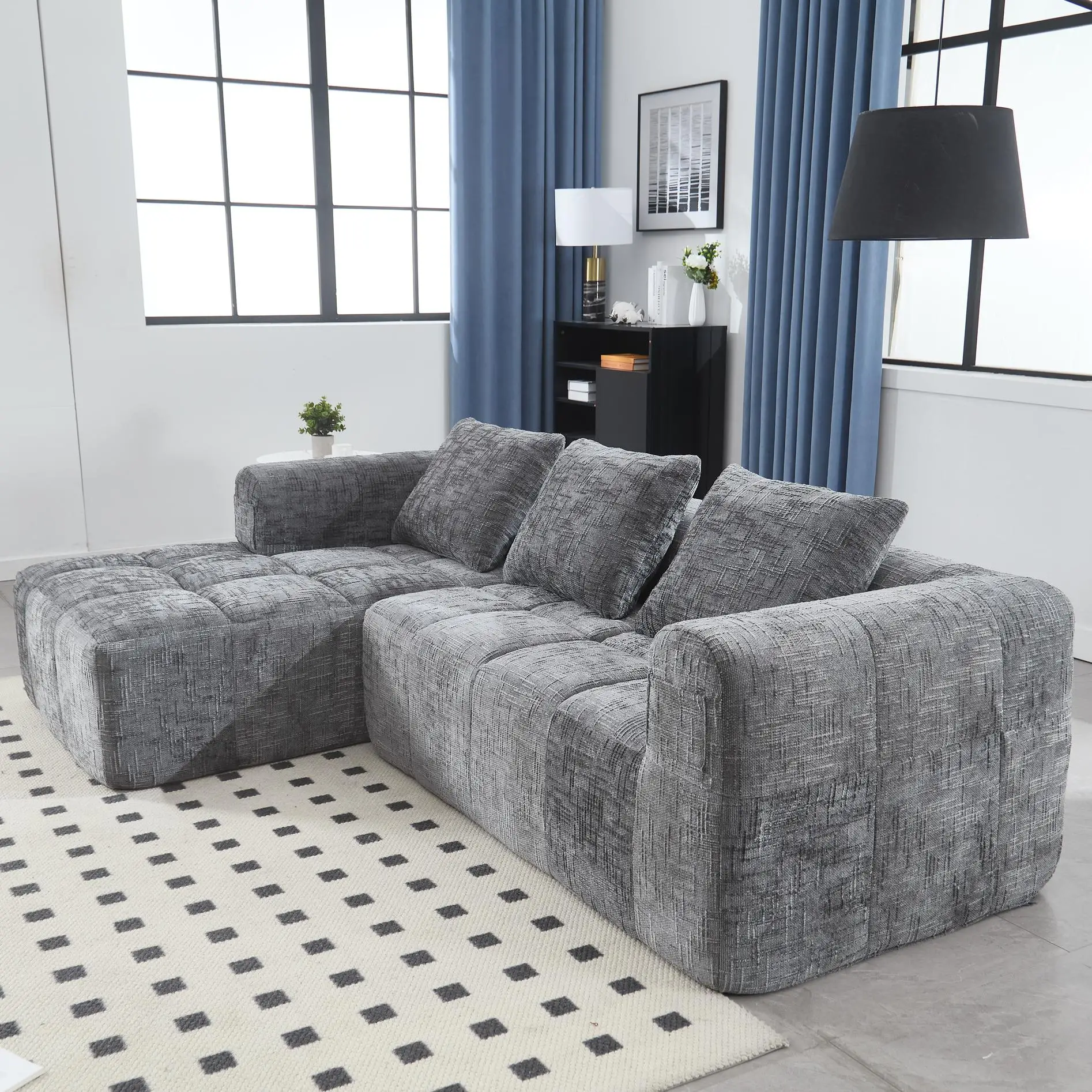 Corner Chenille Sofa Bed 250 x 158 x 60cm - Grey - 8