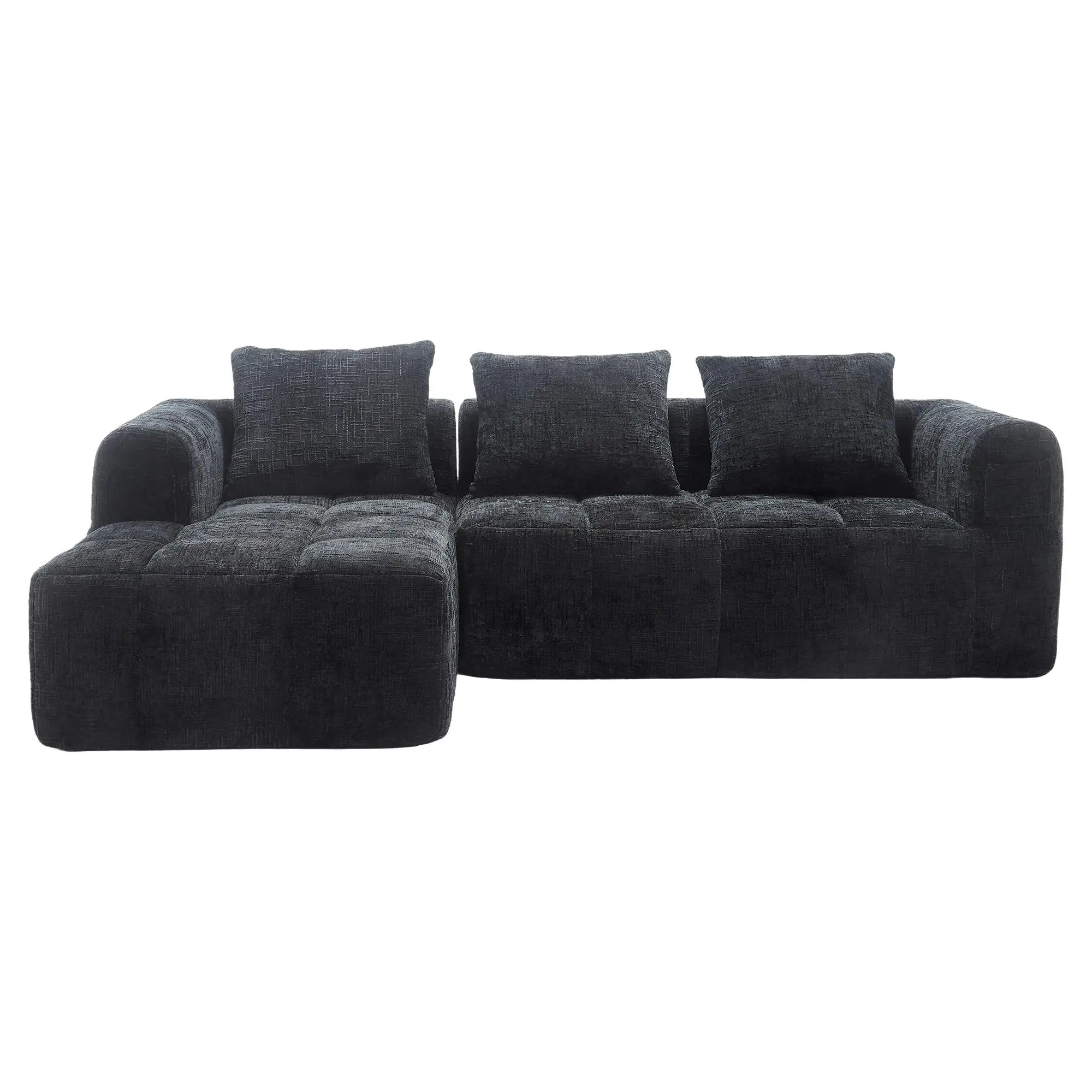 Corner Chenille Sofa Bed 250 x 158 x 60cm - Black - 2