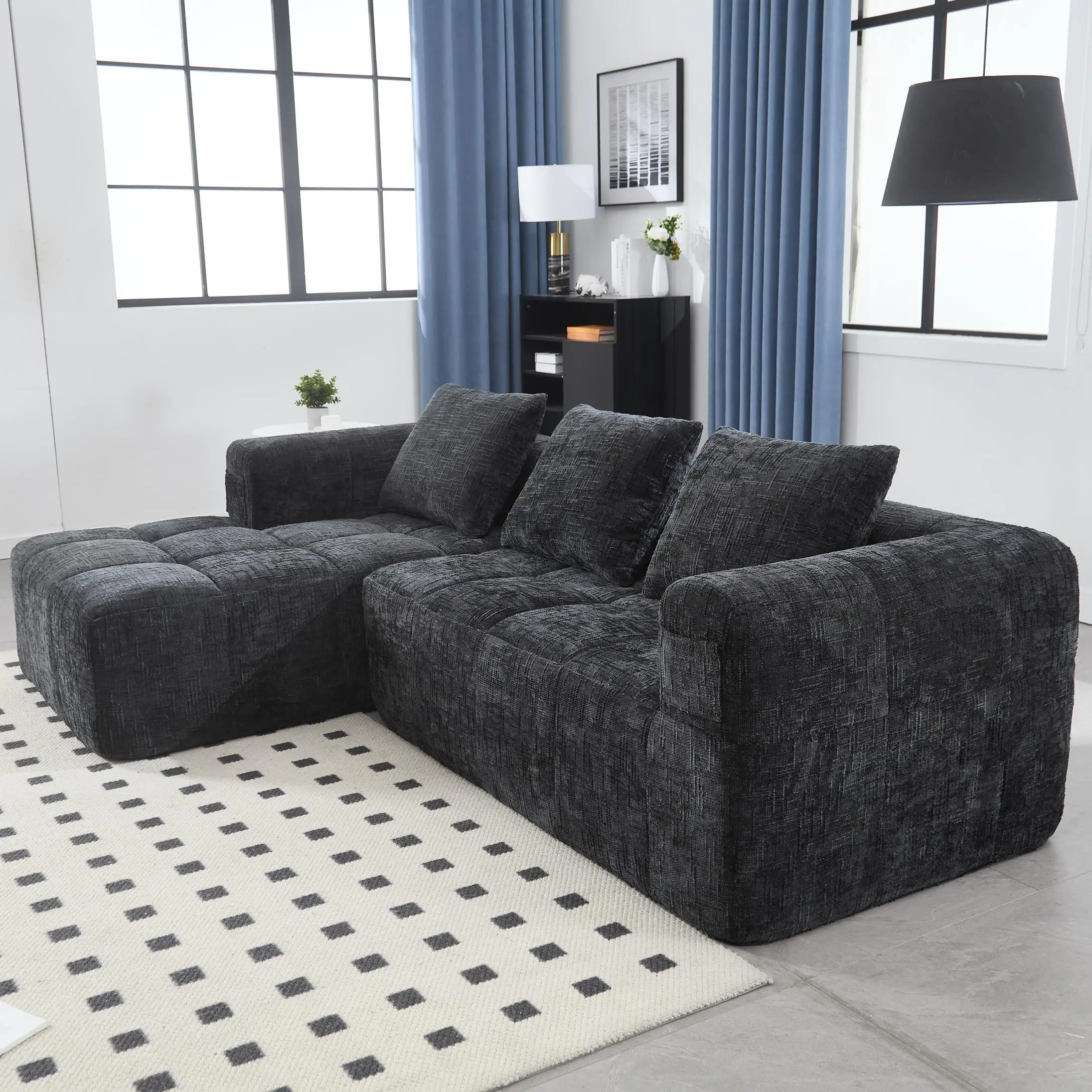 Corner Chenille Sofa Bed 250 x 158 x 60cm - Black - 8