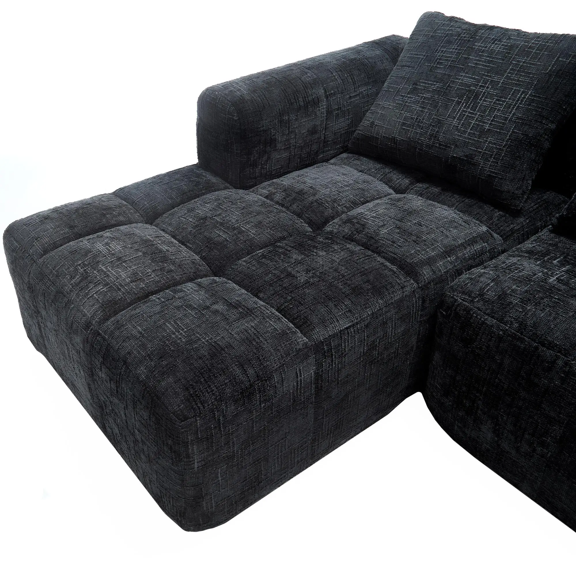 Corner Chenille Sofa Bed 250 x 158 x 60cm - Black - 9