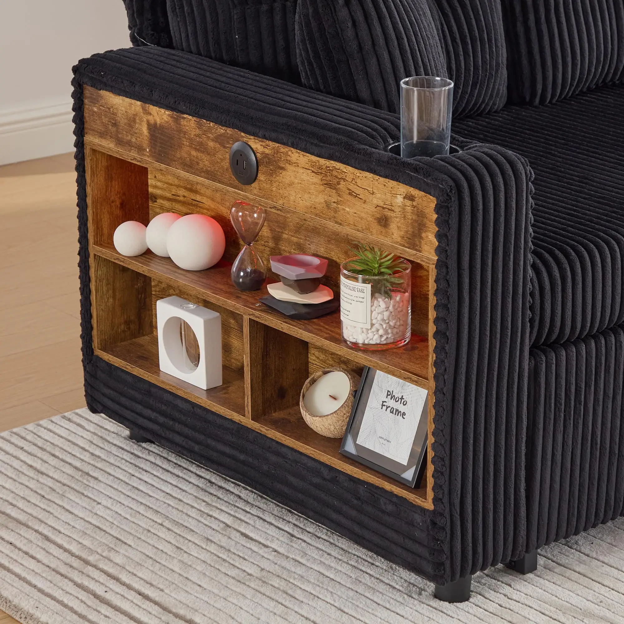 Corduroy Sofa Bed 196 x 82 x 144cm - Black - 10
