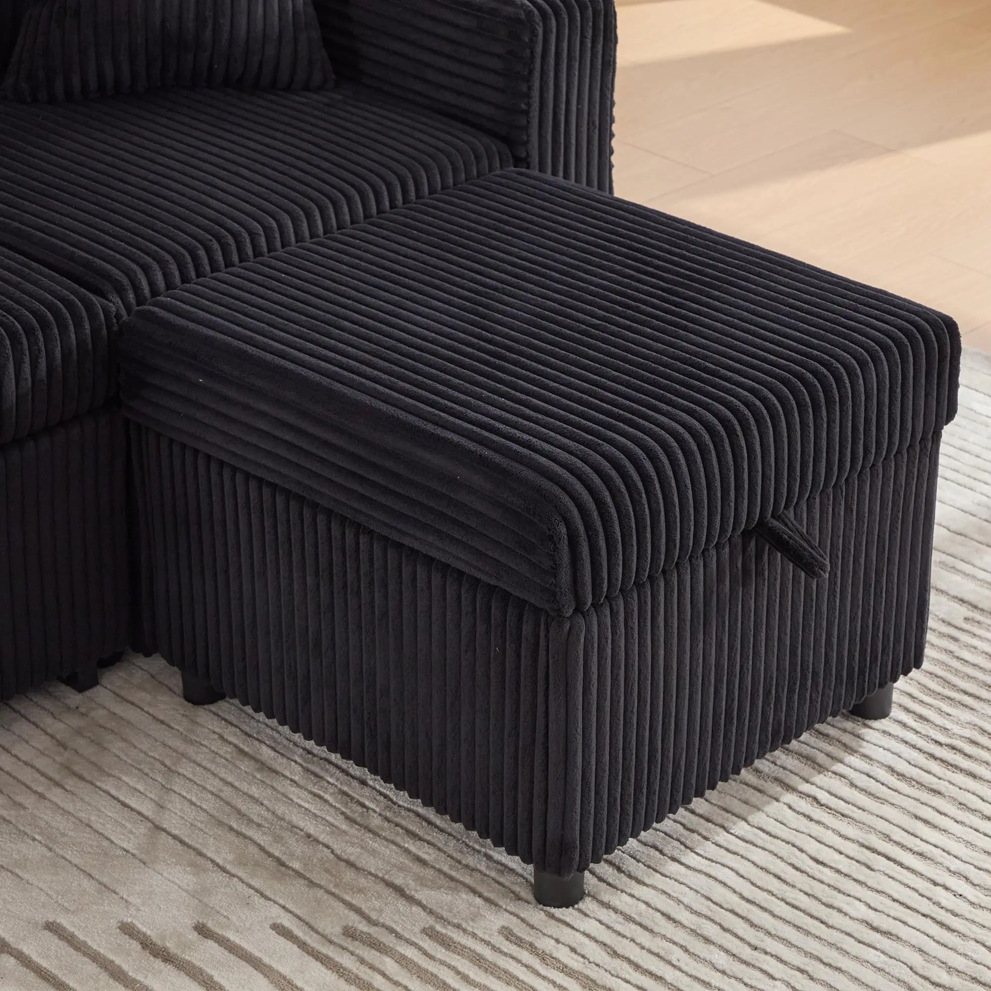 Corduroy Sofa Bed 196 x 82 x 144cm - Black - 11