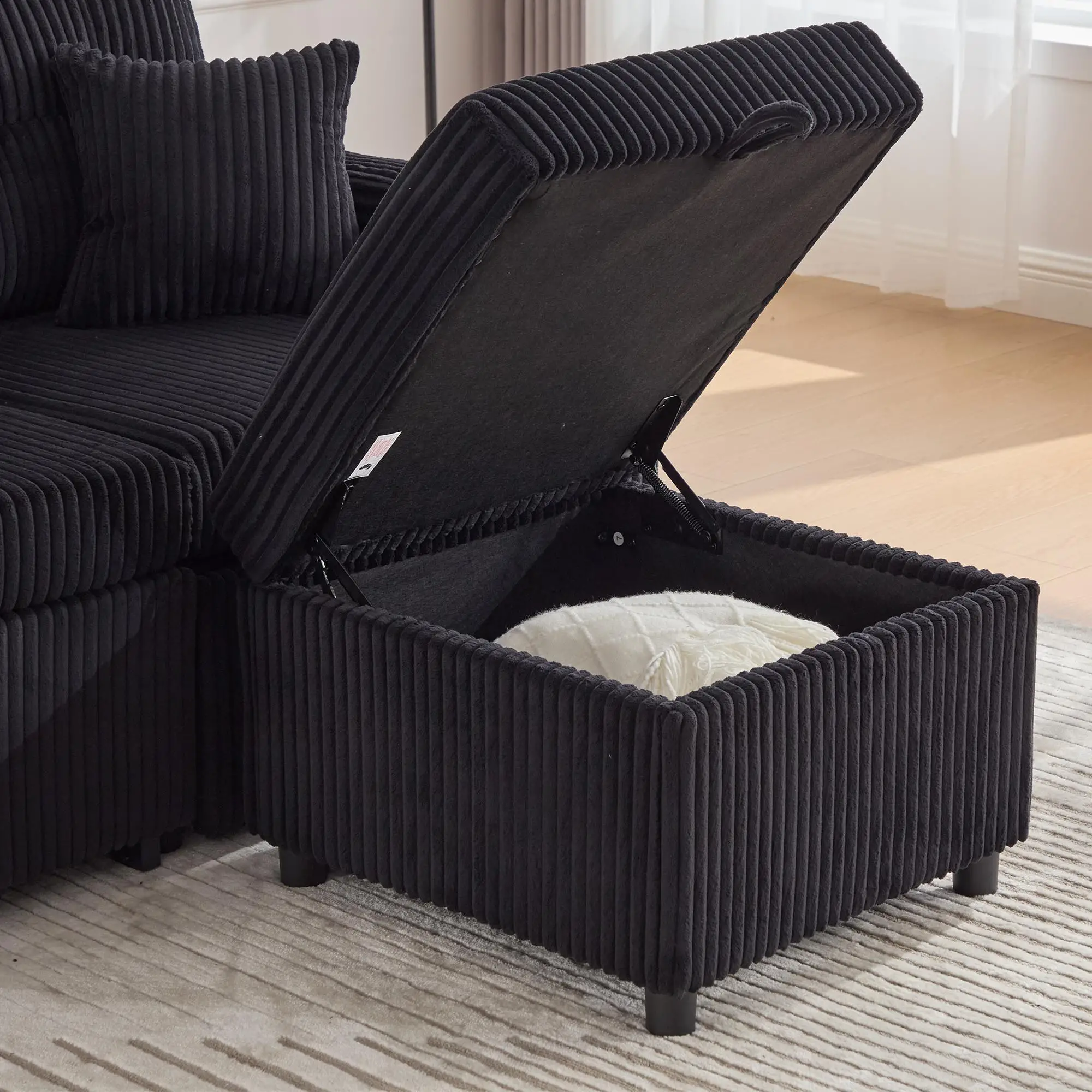Corduroy Sofa Bed 196 x 82 x 144cm - Black - 12