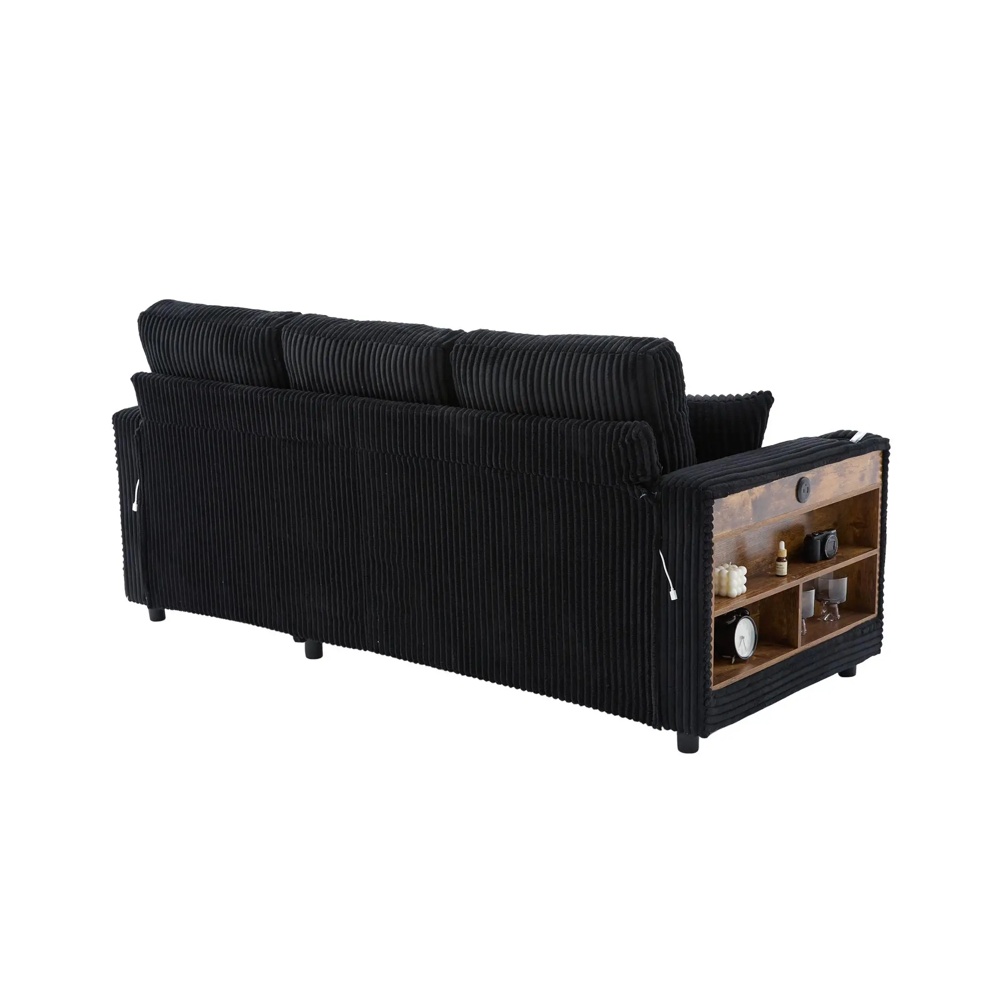 Corduroy Sofa Bed 196 x 82 x 144cm - Black - 13