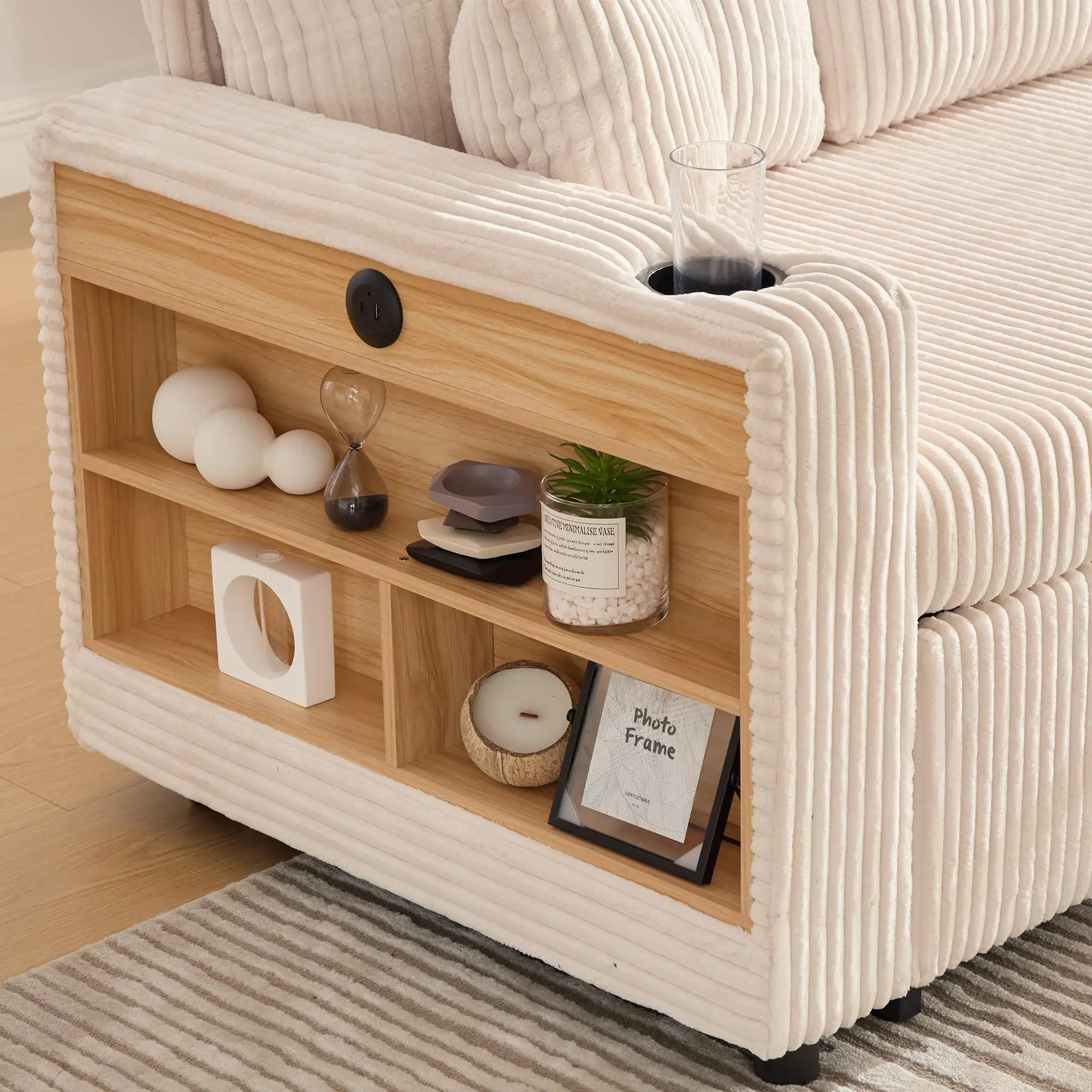 Corduroy Sofa Bed 196 x 82 x 144cm - Beige - 10