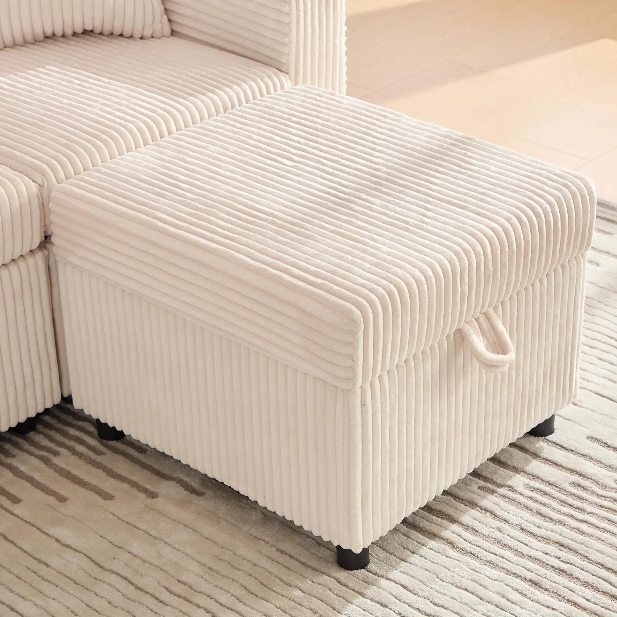 Corduroy Sofa Bed 196 x 82 x 144cm - Beige - 11