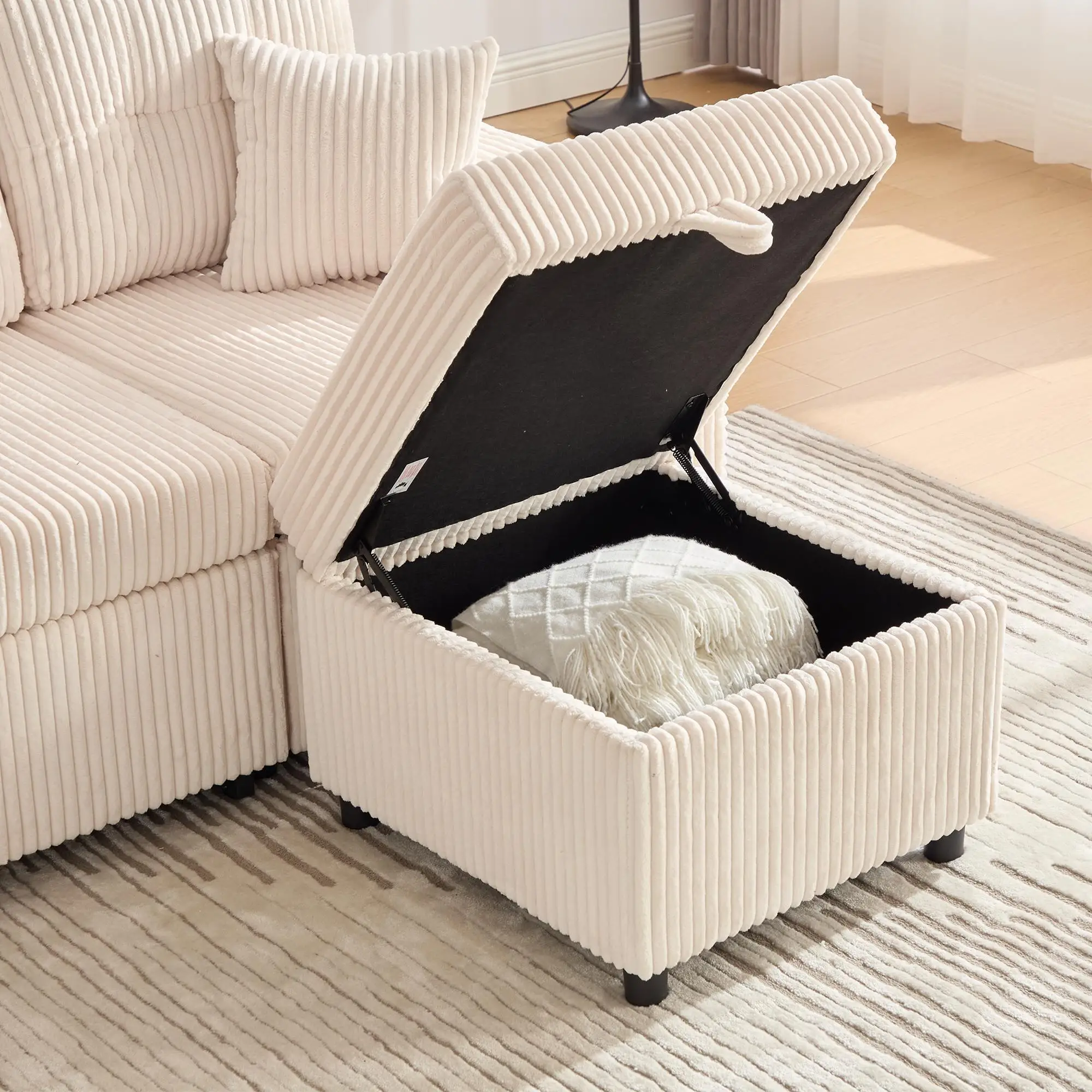 Corduroy Sofa Bed 196 x 82 x 144cm - Beige - 12