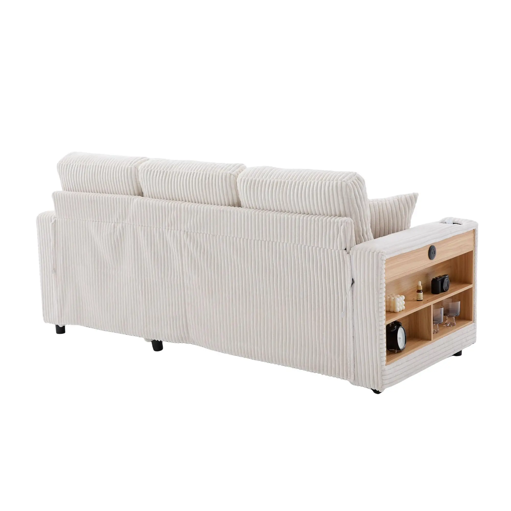 Corduroy Sofa Bed 196 x 82 x 144cm - Beige - 13