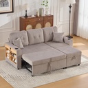 Corduroy Sofa Bed 196 x 82 x 144cm - Light Grey - 1