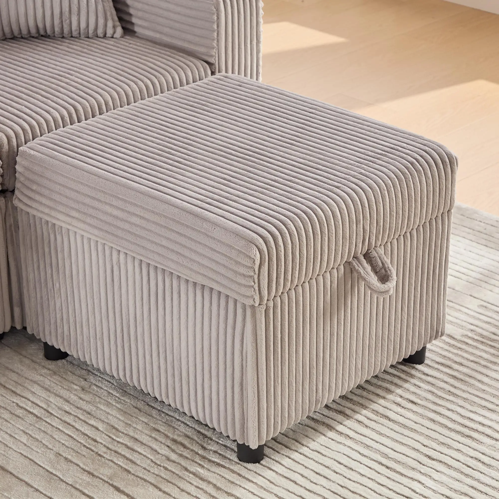 Corduroy Sofa Bed 196 x 82 x 144cm - Light Grey - 10