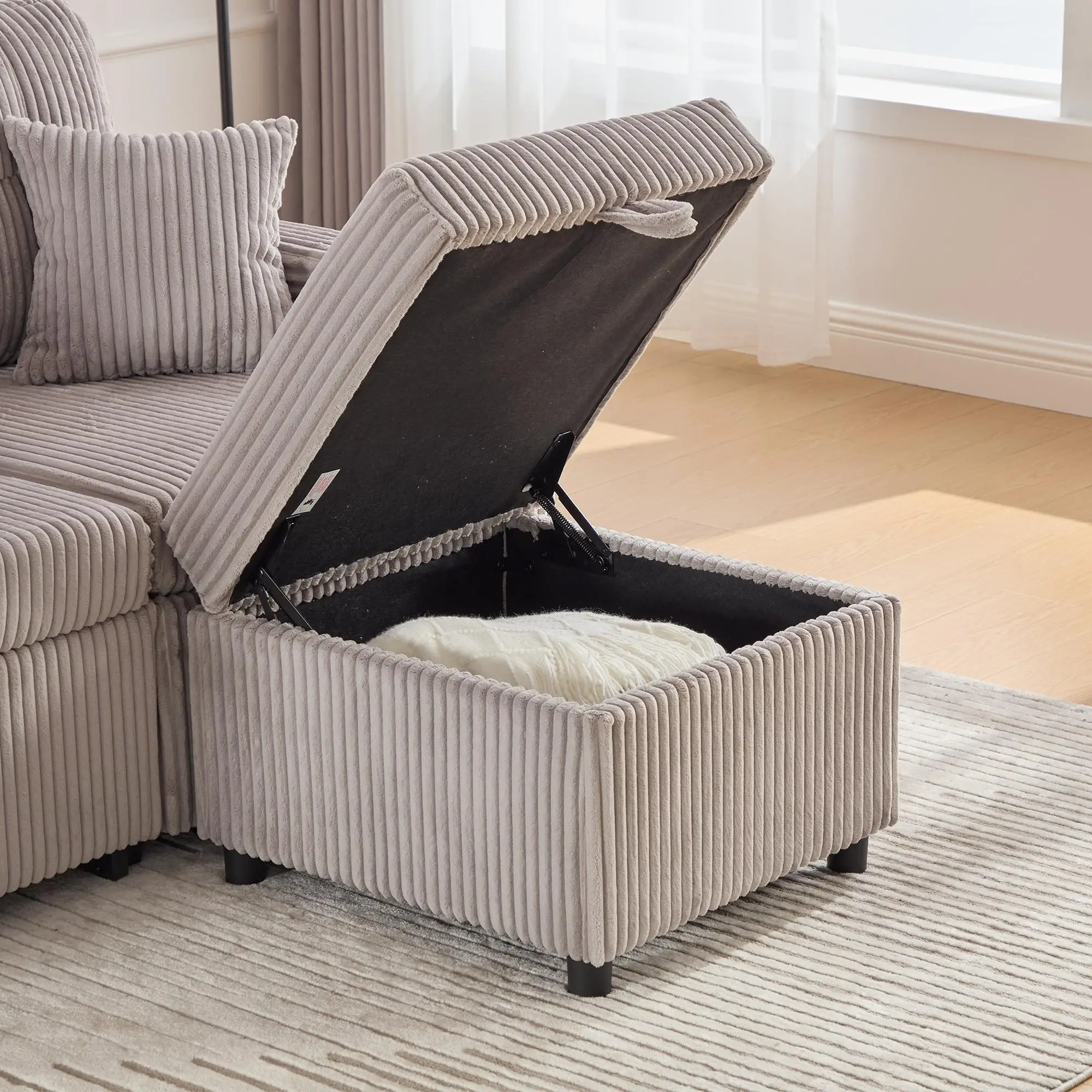 Corduroy Sofa Bed 196 x 82 x 144cm - Light Grey - 11