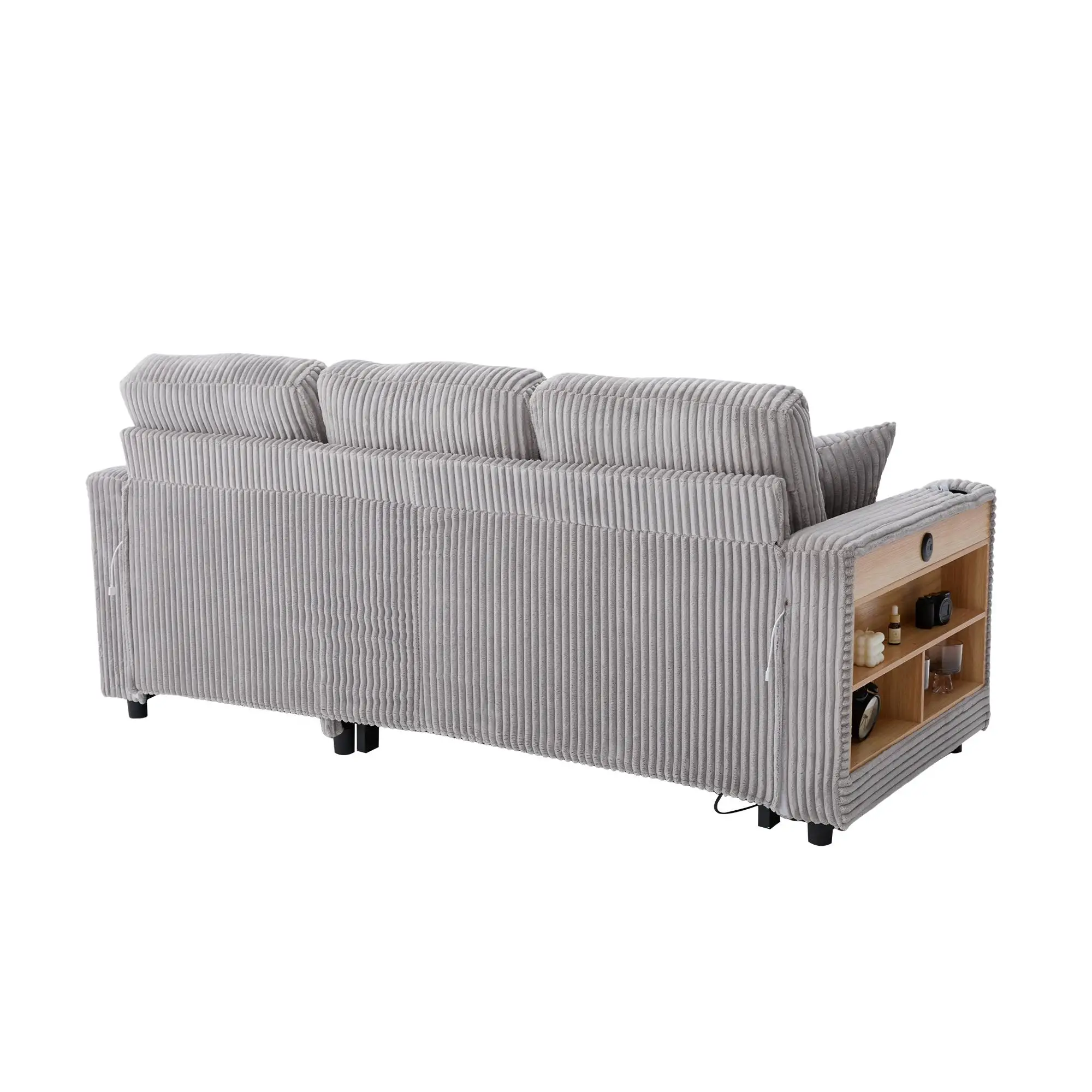 Corduroy Sofa Bed 196 x 82 x 144cm - Light Grey - 12