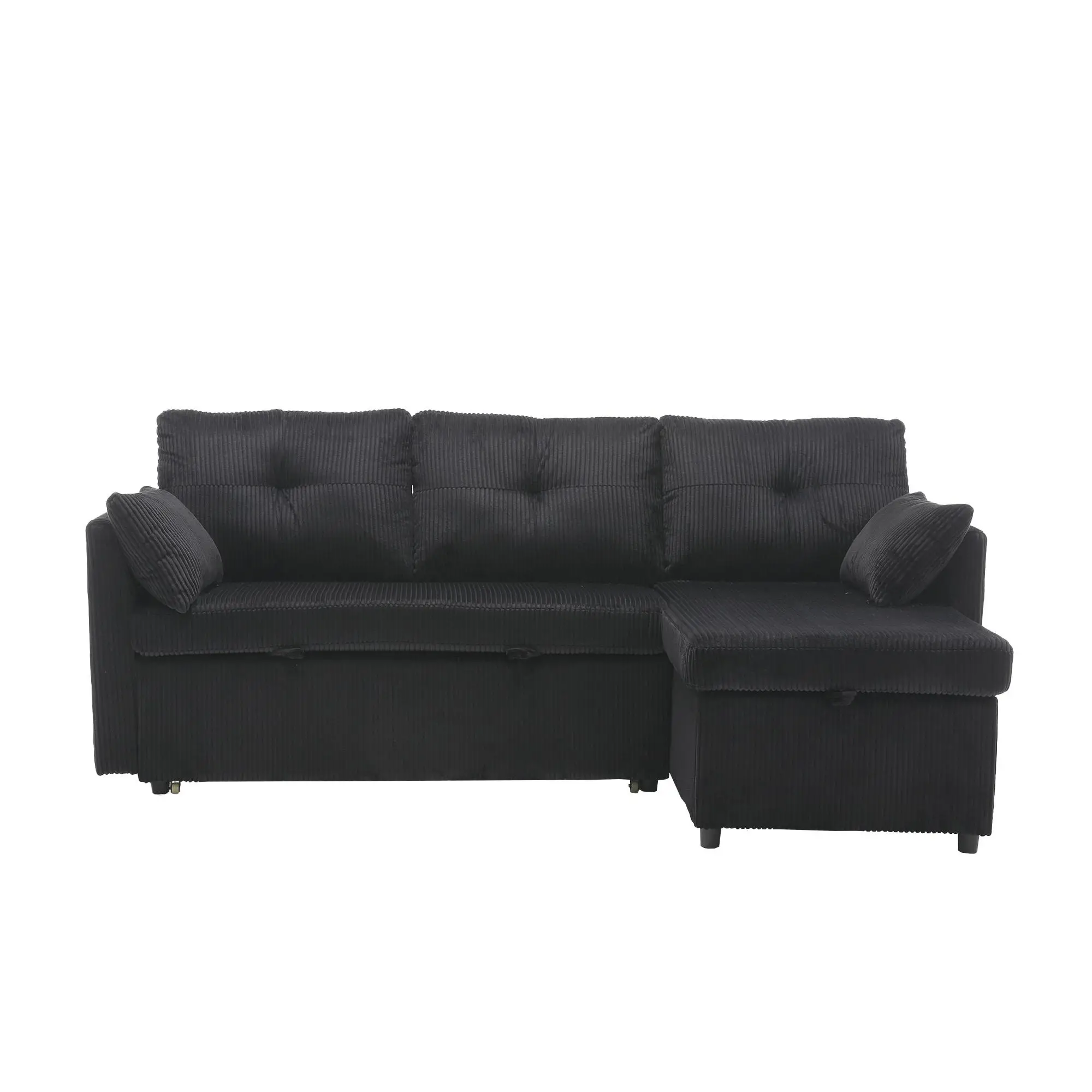 Corner Corduroy Sofa Bed 206 x 130 x 88cm - Black - 2