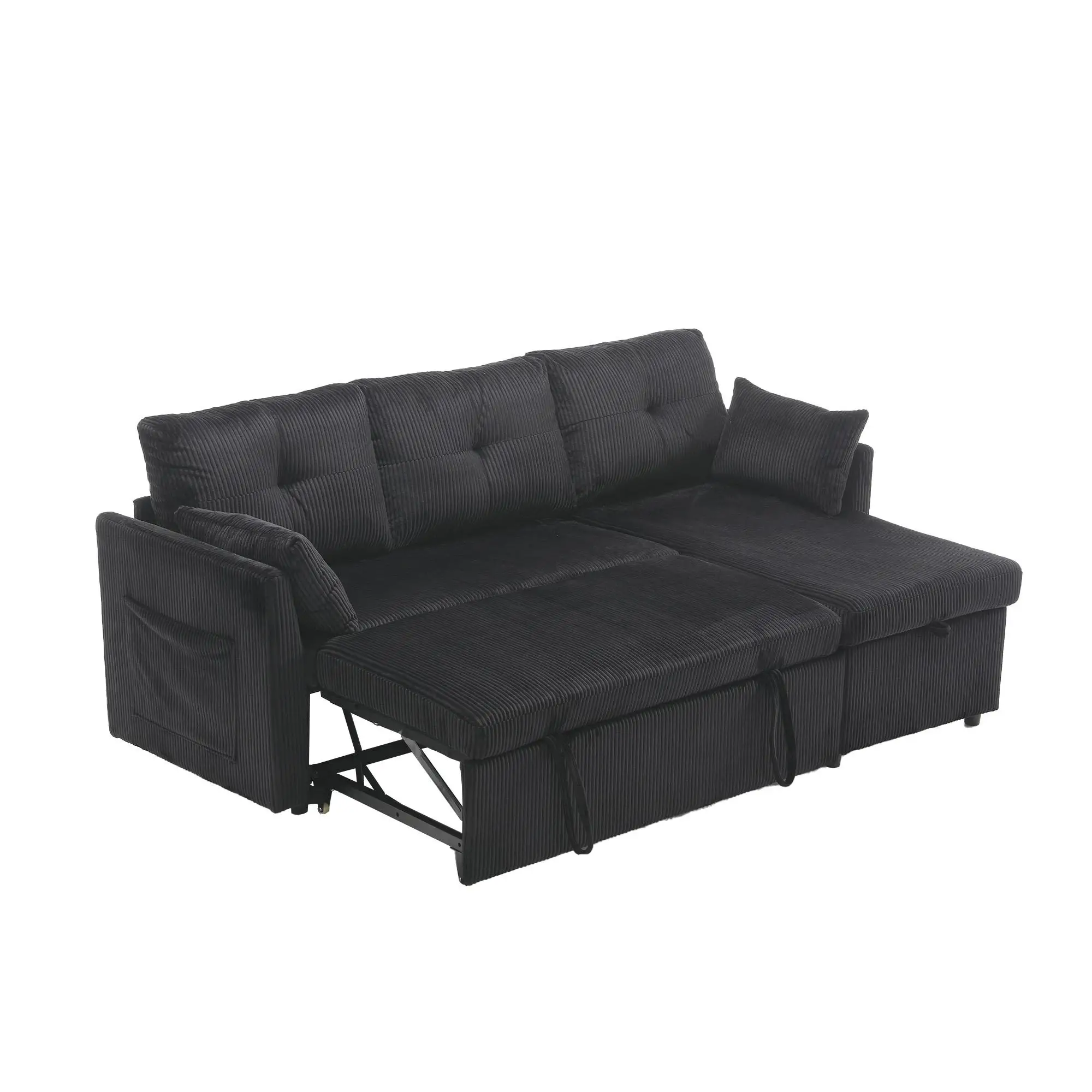 Corner Corduroy Sofa Bed 206 x 130 x 88cm - Black - 10