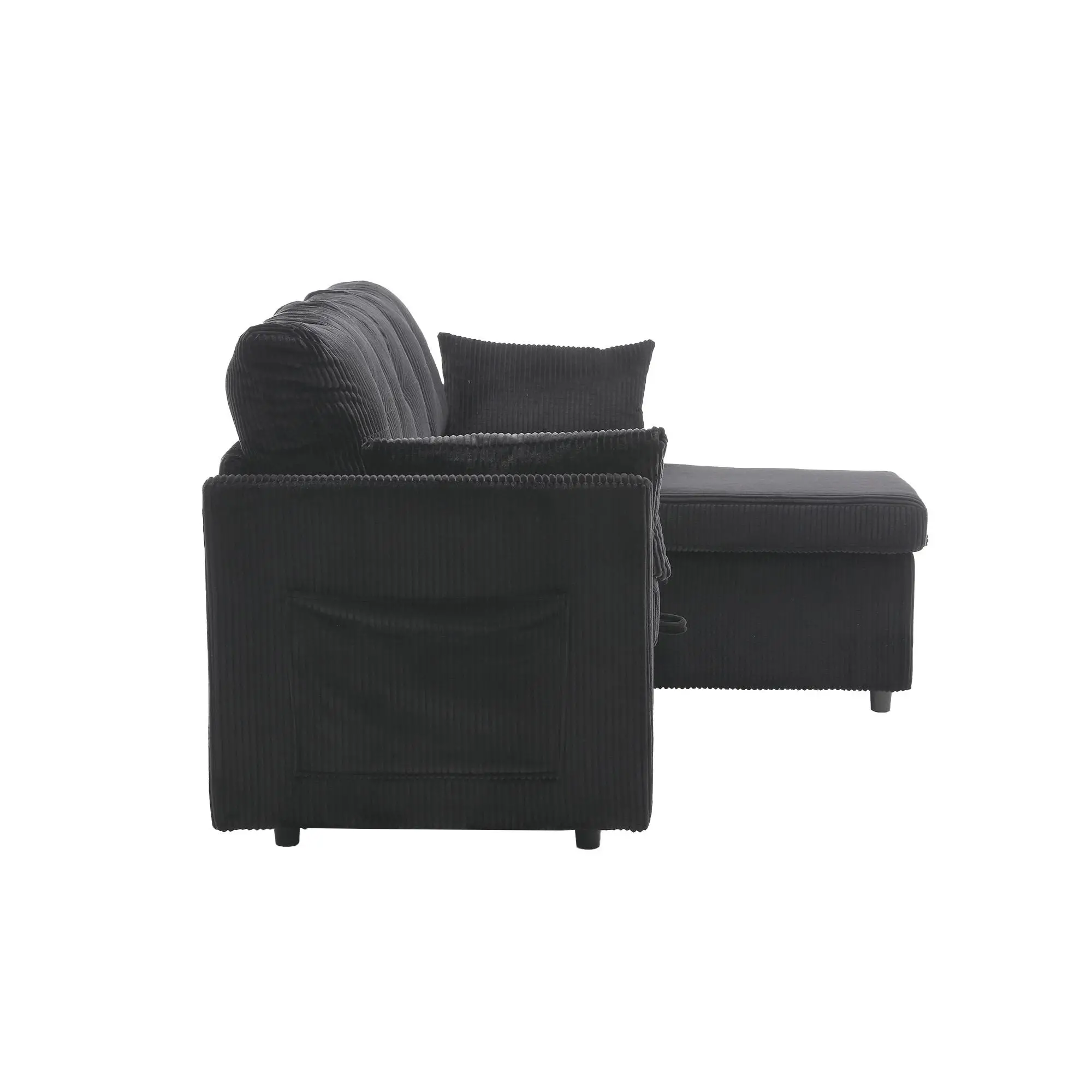Corner Corduroy Sofa Bed 206 x 130 x 88cm - Black - 12