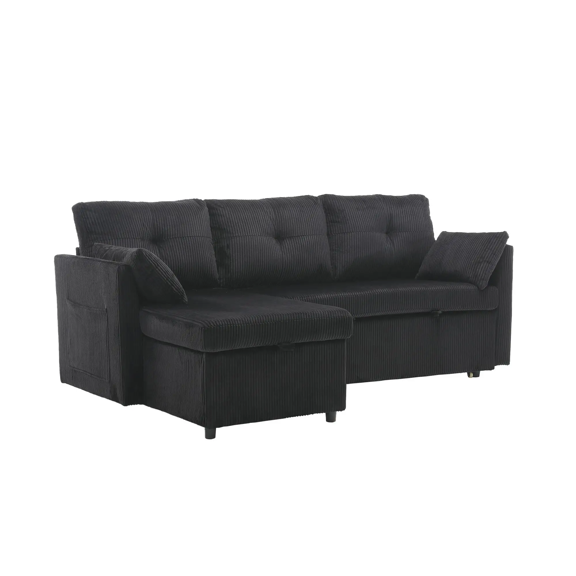 Corner Corduroy Sofa Bed 206 x 130 x 88cm - Black - 13