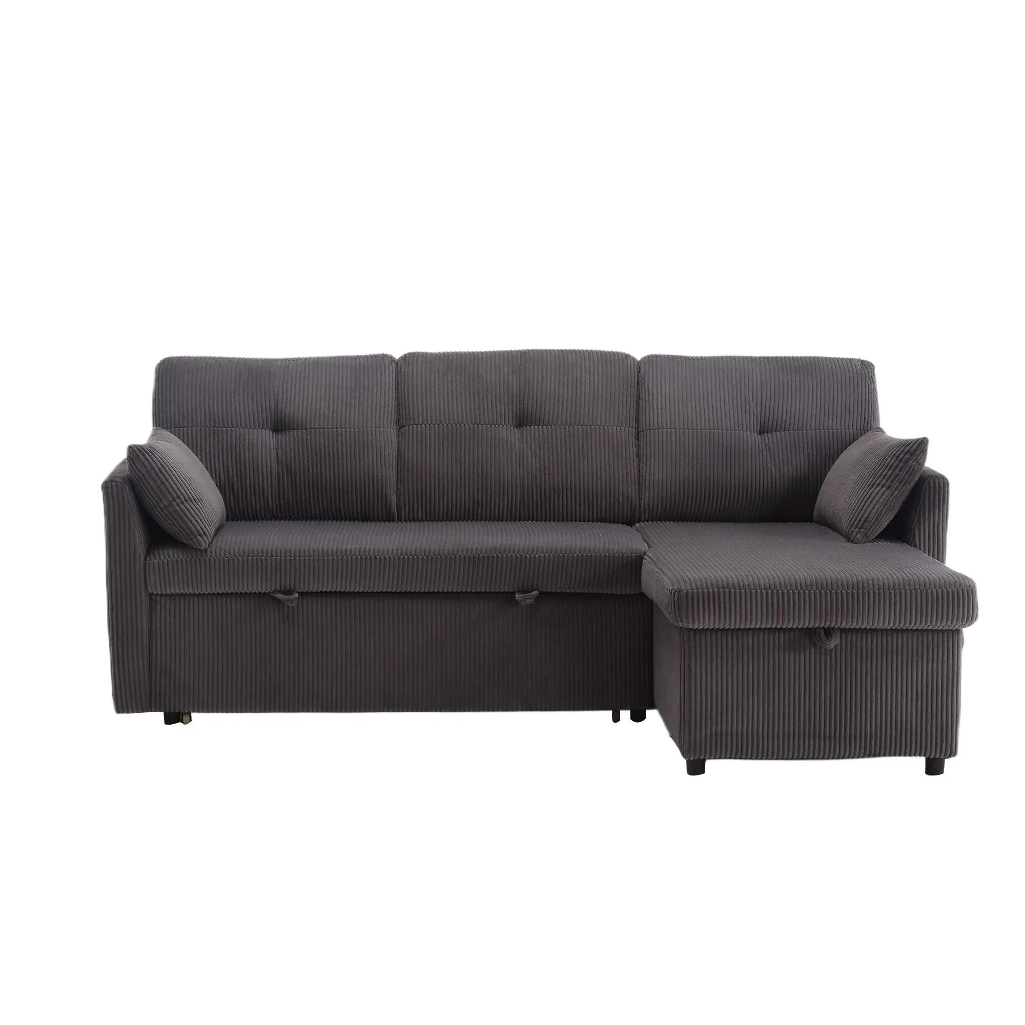 Corner Corduroy Sofa Bed 206 x 130 x 88cm - Charcoal Grey - 2