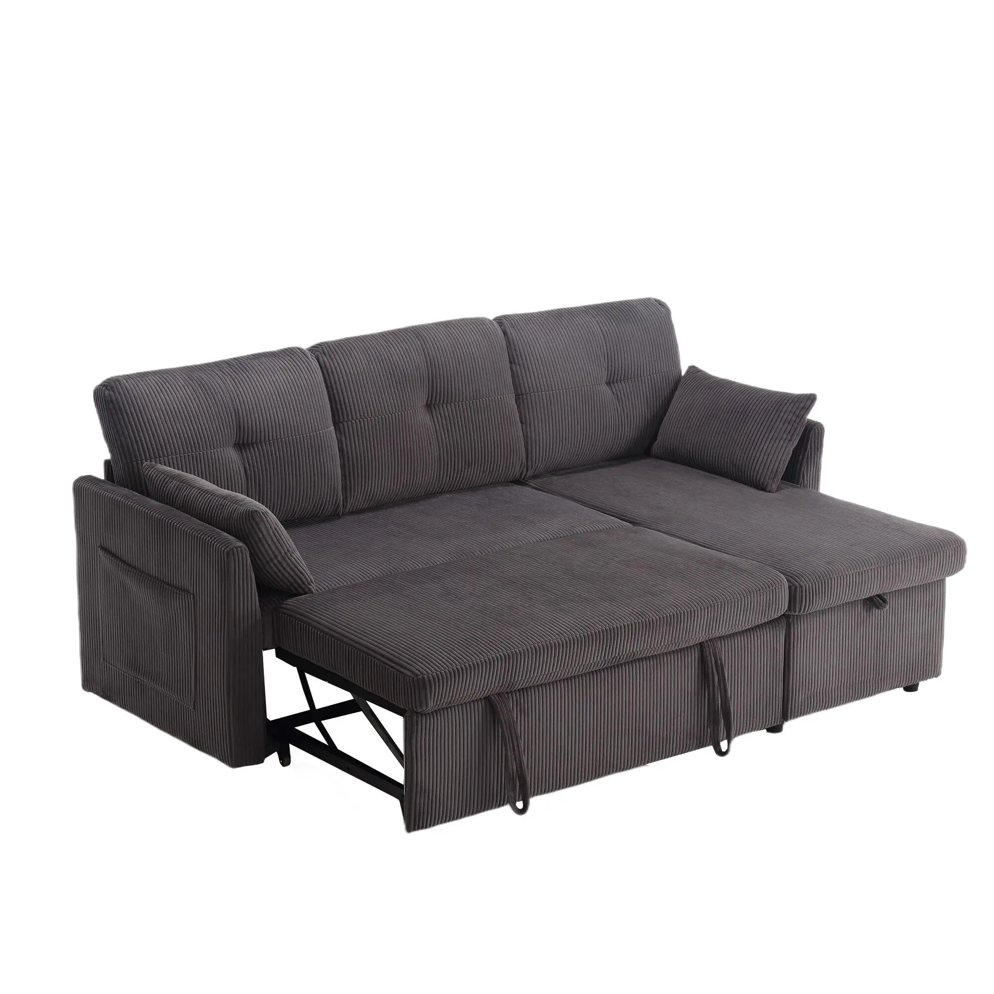 Corner Corduroy Sofa Bed 206 x 130 x 88cm - Charcoal Grey - 10