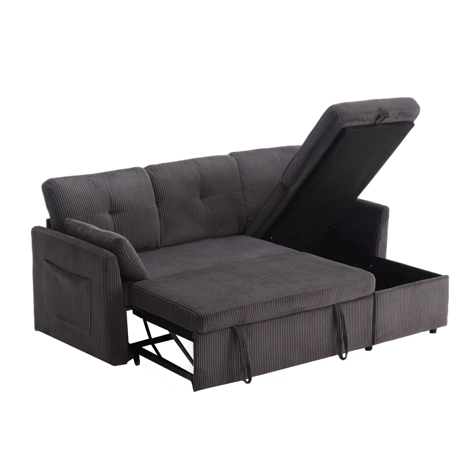 Corner Corduroy Sofa Bed 206 x 130 x 88cm - Charcoal Grey - 11