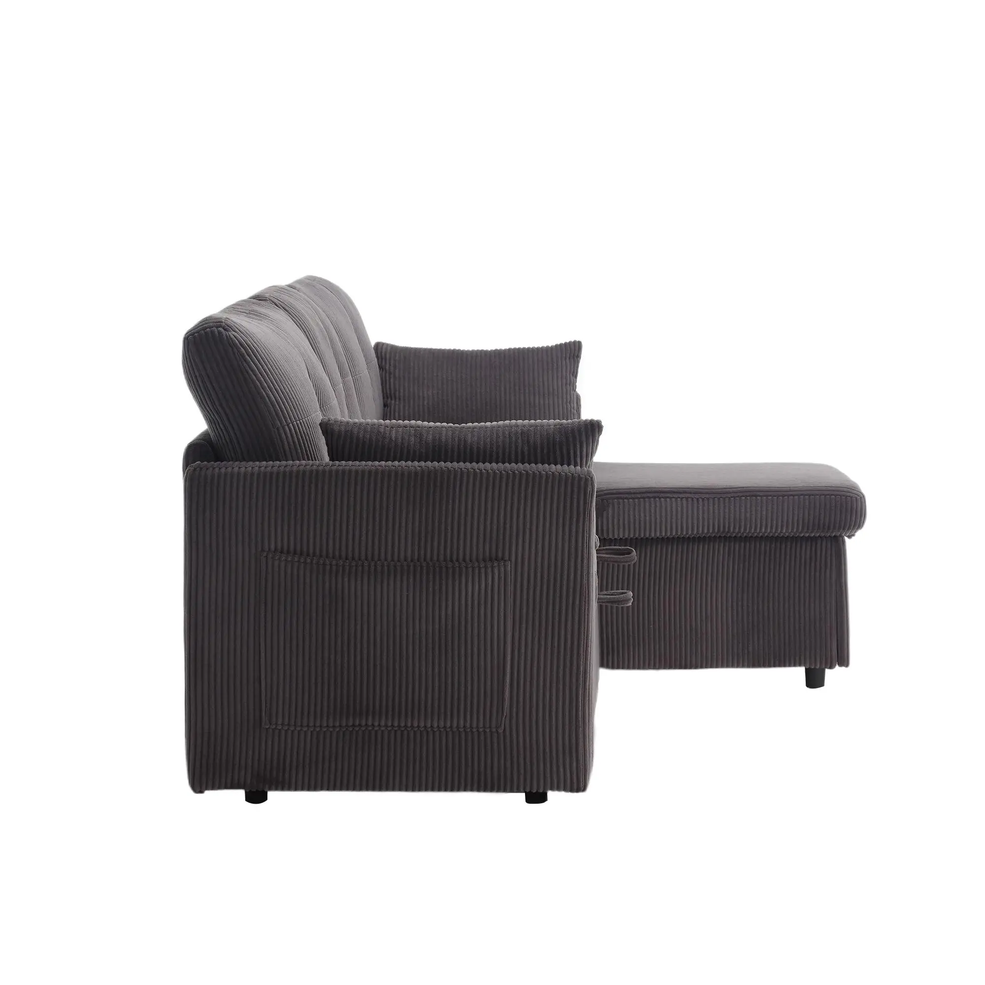 Corner Corduroy Sofa Bed 206 x 130 x 88cm - Charcoal Grey - 12