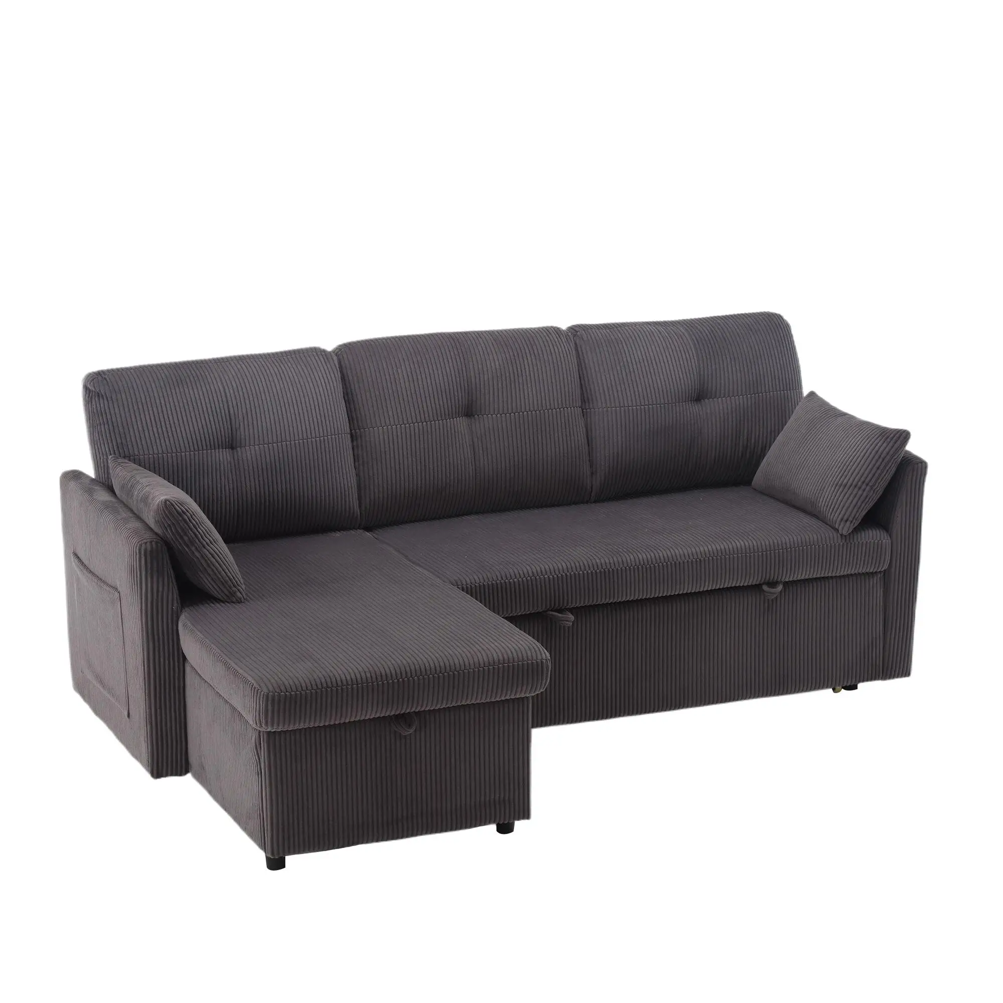 Corner Corduroy Sofa Bed 206 x 130 x 88cm - Charcoal Grey - 13