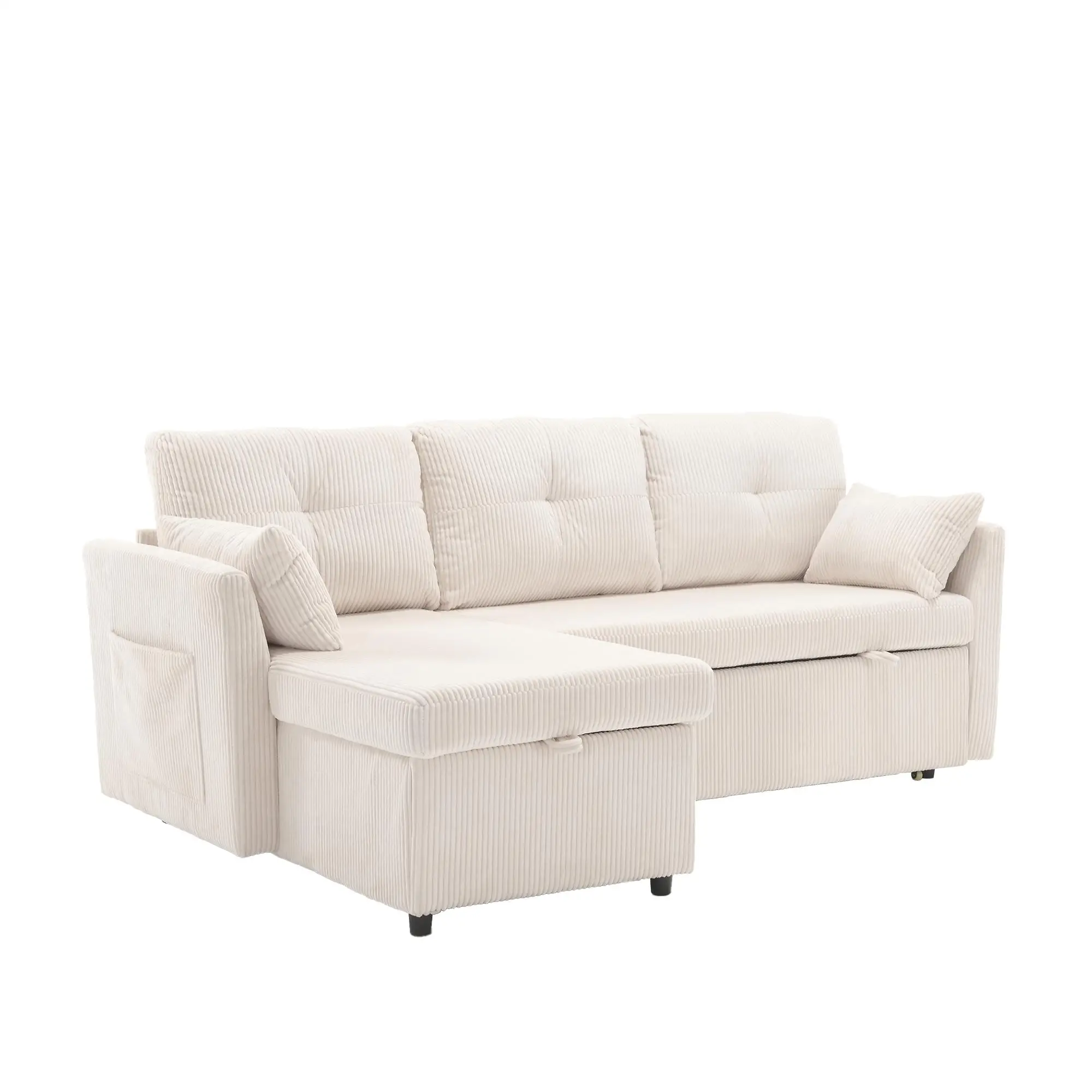 Corner Corduroy Sofa Bed 206 x 130 x 88cm - Beige - 11